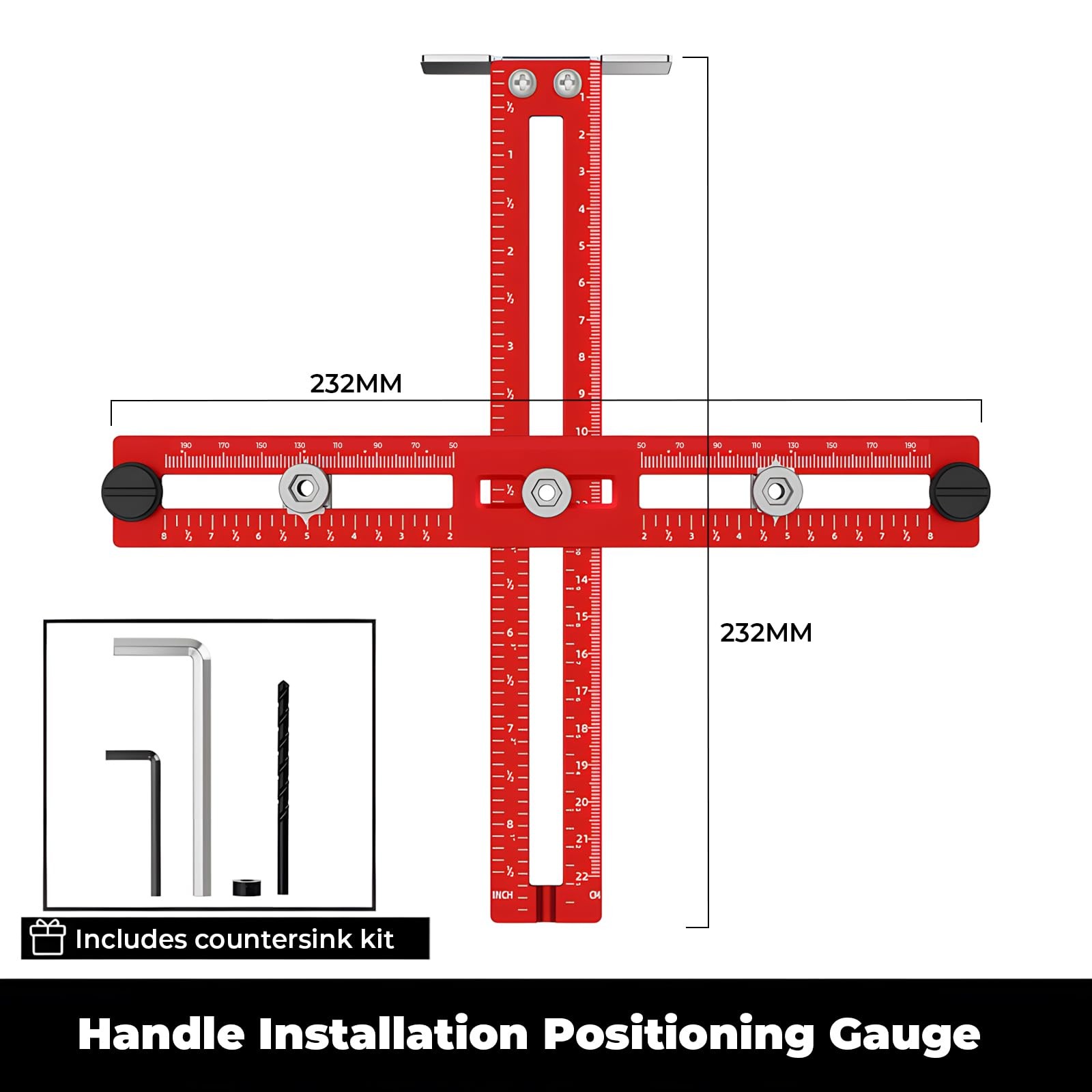 Cabinet Hardware Jig – Adjustable Drill Guide Template for Knobs & Red
