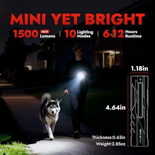 1500 Lumen Rechargeable LED Flashlight - Compact Pocket Light with Magnetic Base