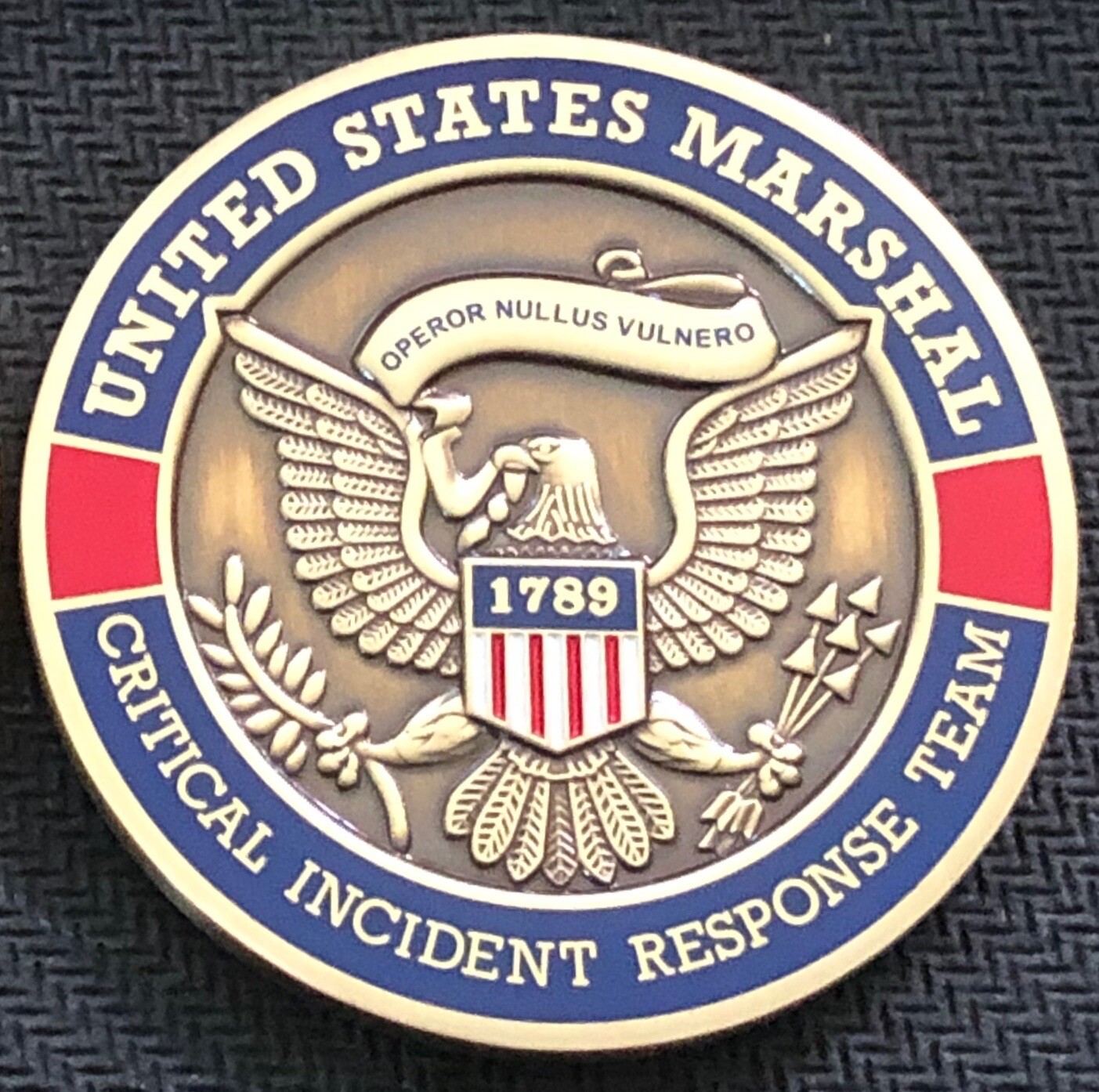 US Marshals Service “C.I.R.T.”  1.75in antique brass version challenge coin