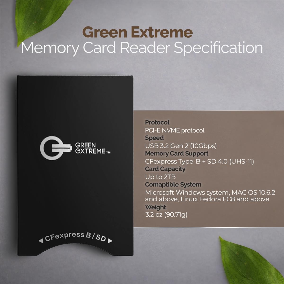 Green Extreme USB-C 3.2 Gen 2 CFexpress Type-B and SD UHS-II Memory Card Reader