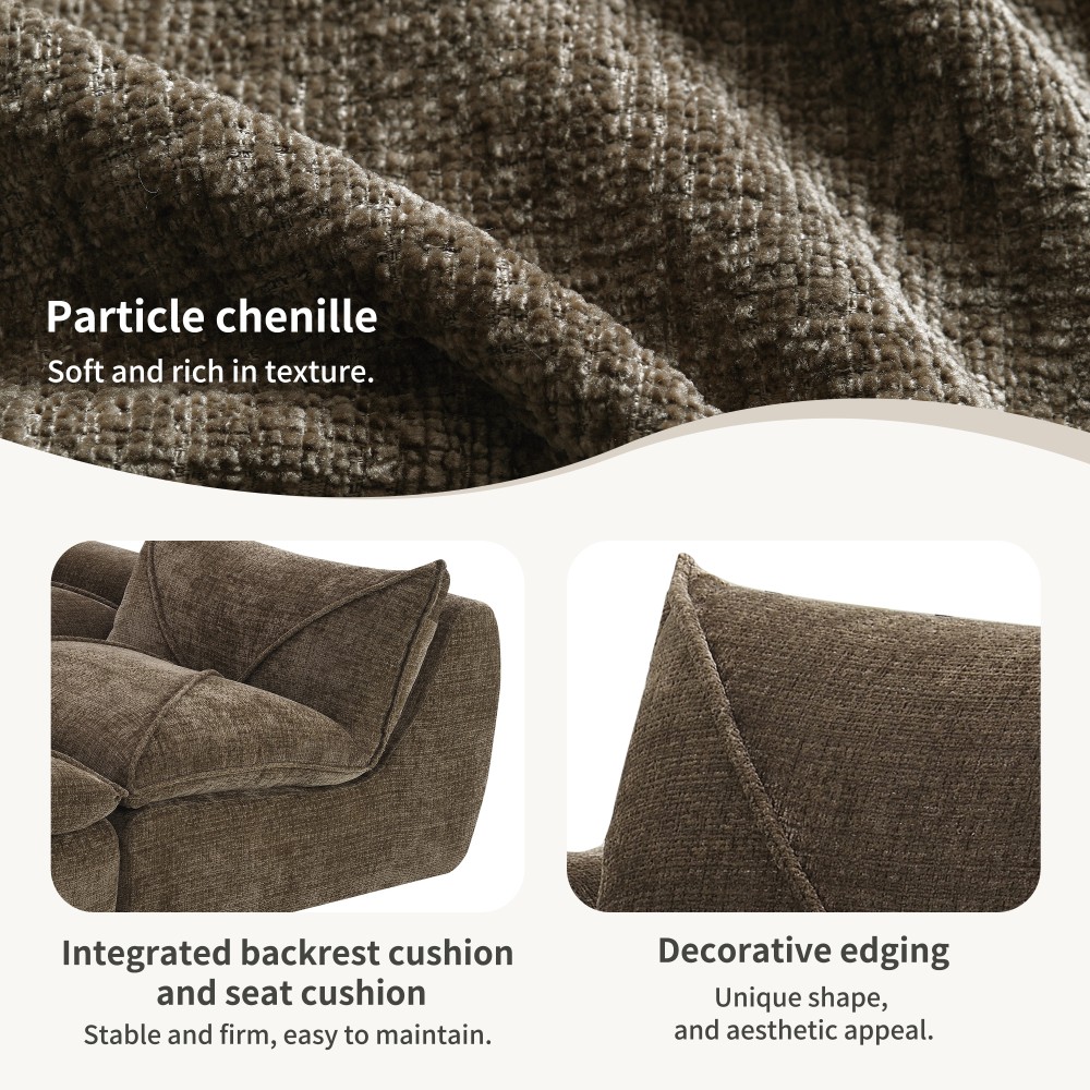 Brown Chenille 4-Seater Sectional Sofa w/Ottoman - No Assembly