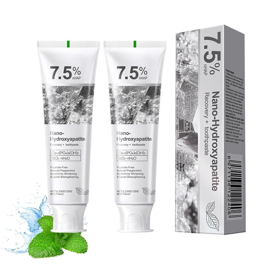7.5% Hydroxyapatite Toothpaste(2PCS), Fluoride Free 2.12 Fl Oz (Pack of 2)