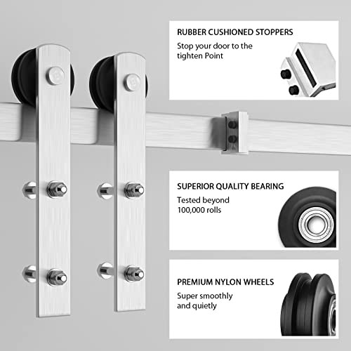 Brushed Nickel Sliding Barn Hardware Kit-Sturdy Silvery Track-Smoothly 6 Feet