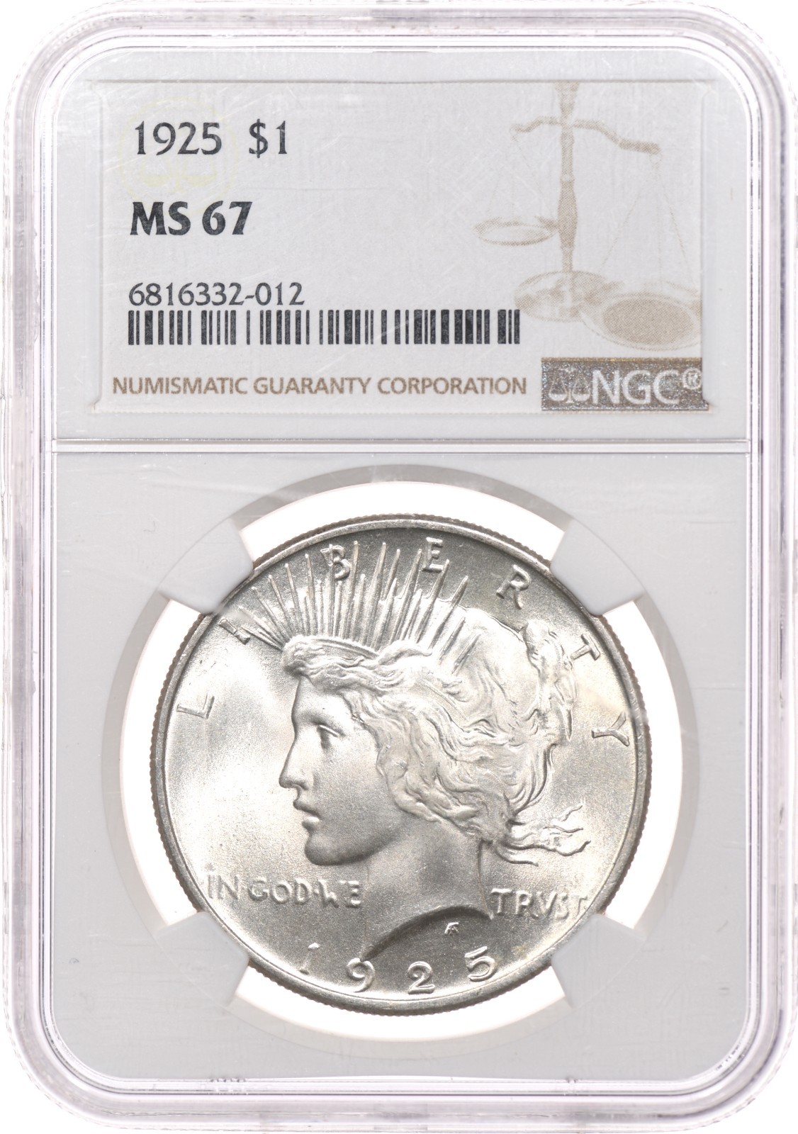 1925 $1 NGC MS67 Peace Silver Dollar Gem Uncirculated