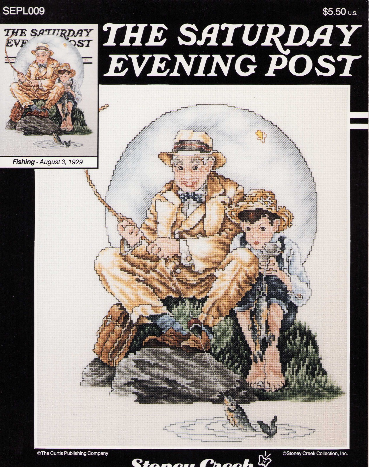 Vintage Norman Rockwell Saturday Evening Post 1929 Fishing Cross Stitch OOP