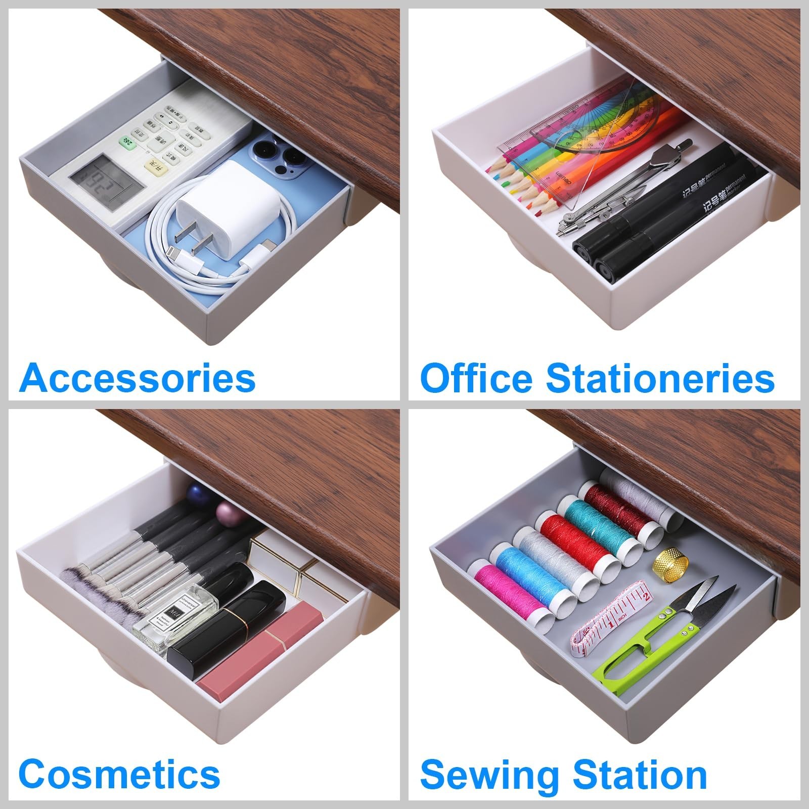 2 Pack Under Desk Drawer Self-Adhesive Desktop Storage Organizer, Hidden Atta...