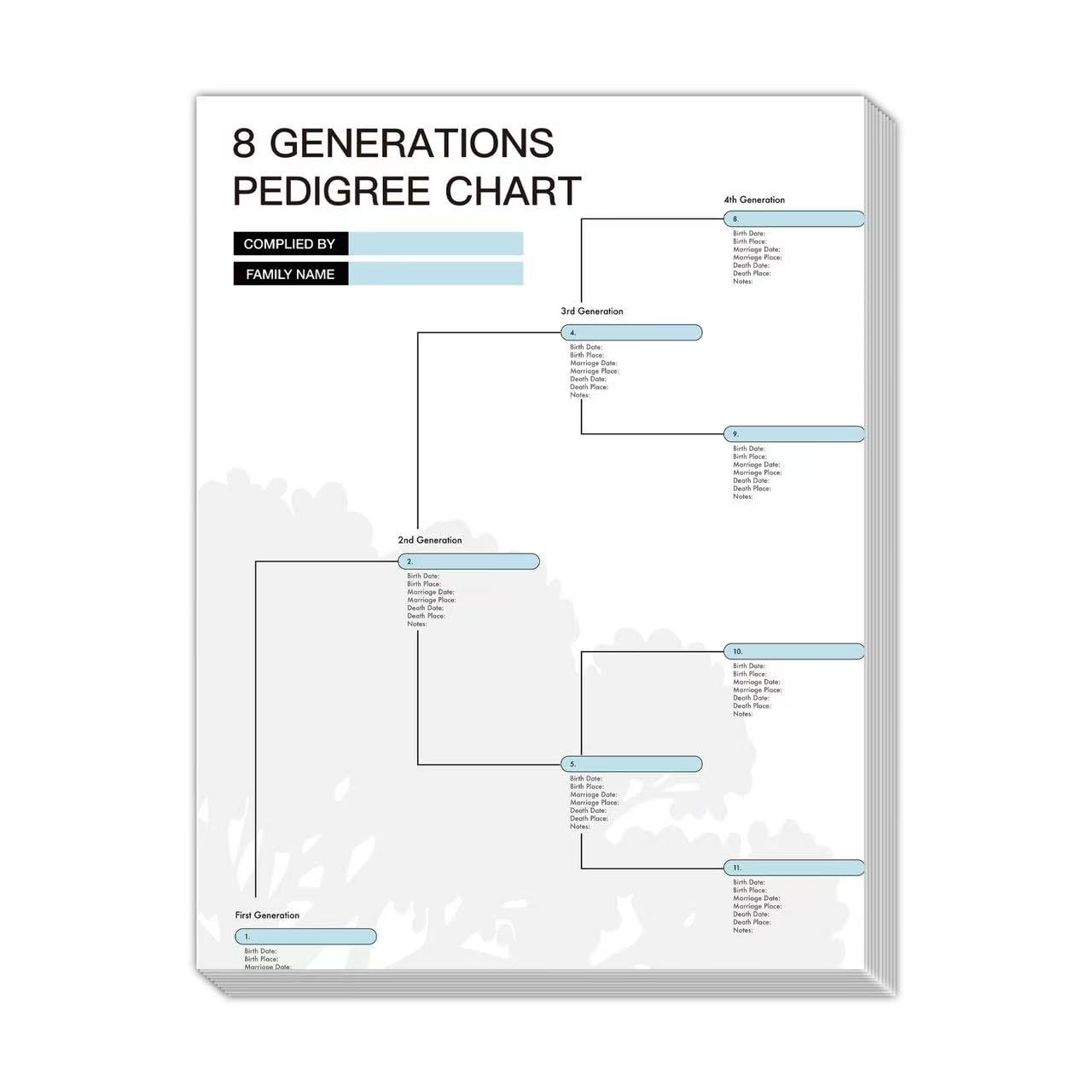 Muzlineuro 16 Family Tree Charts to Fill In - 8 17 x 22 inches, White Blue