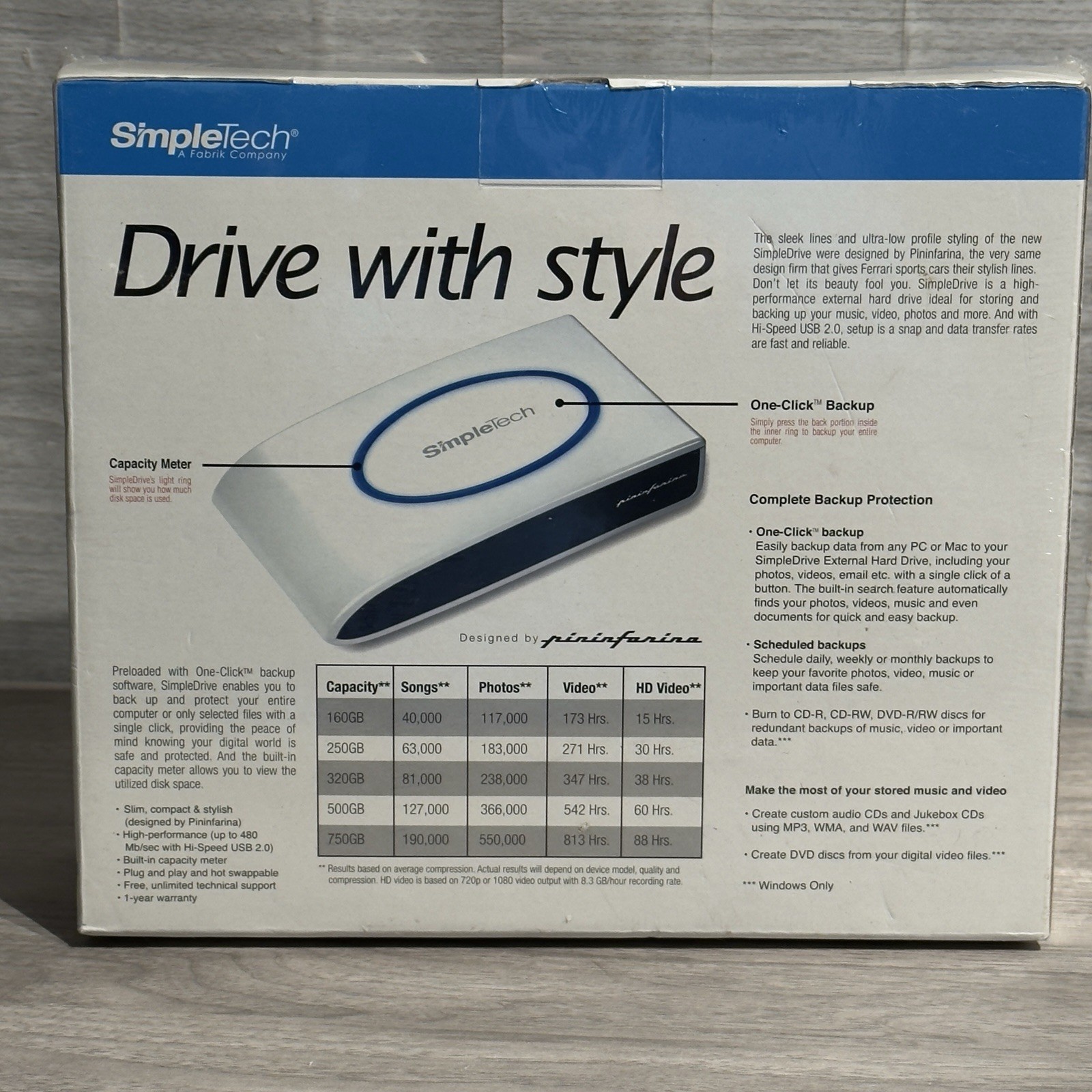 NEW SimpleTech SimpleDrive External Hard Drive 250GB Hi-Speed USB 2.0