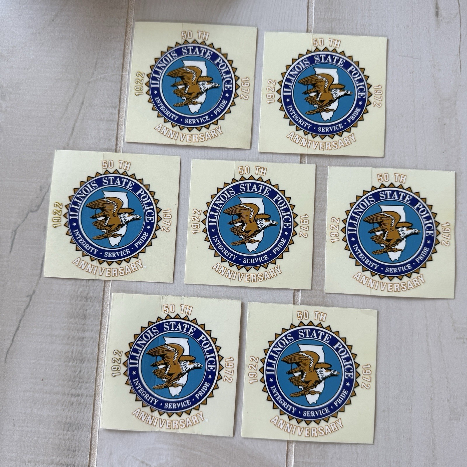 VTG ILLINOIS STATE POLICE Sticker Decal 50th Anniversary 1922-1972 Set 7 2.75”
