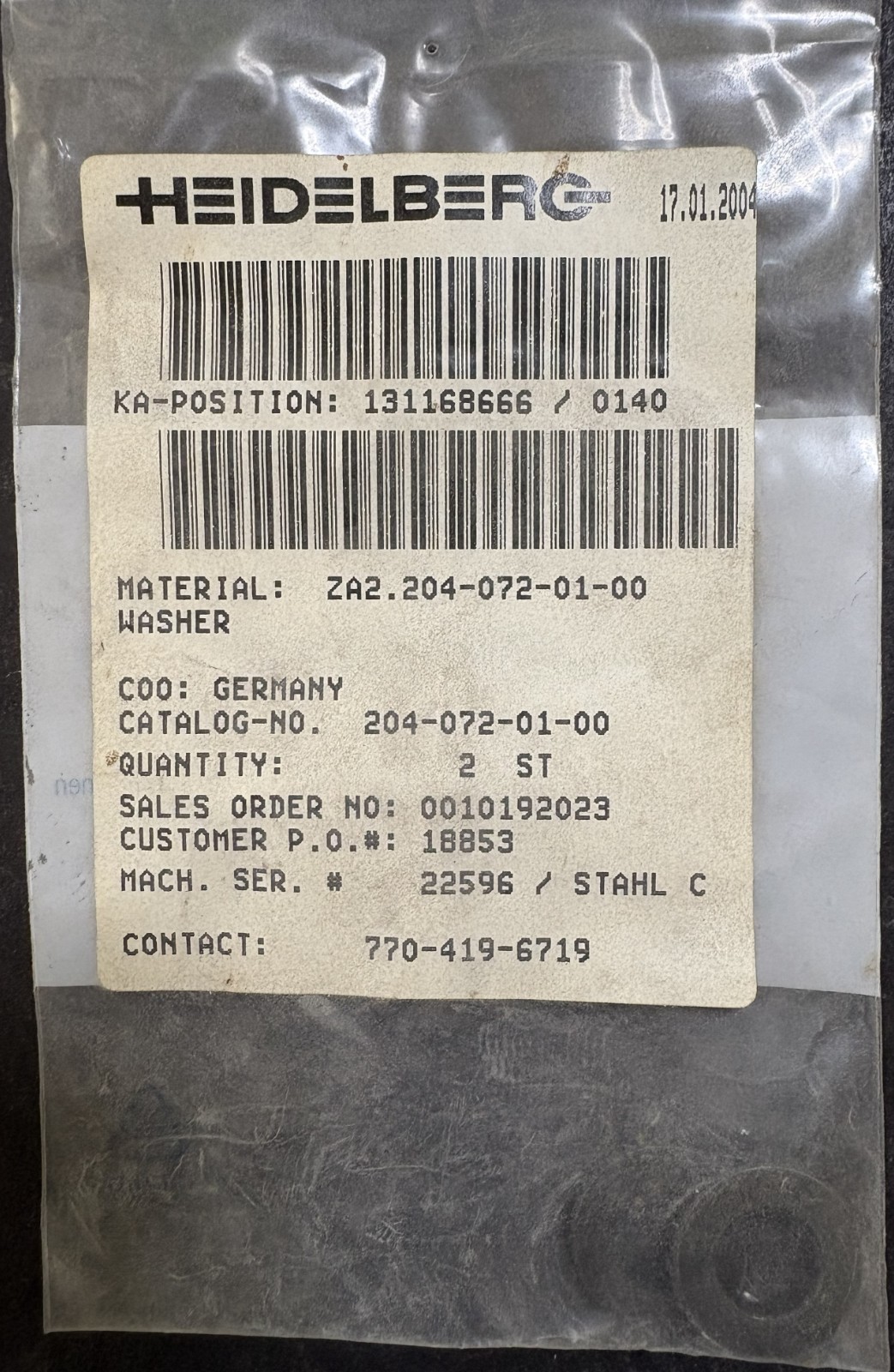 NOS - Heidelberg Washer ZA2.204-072-01-00 - Lot of 2 - Stahl