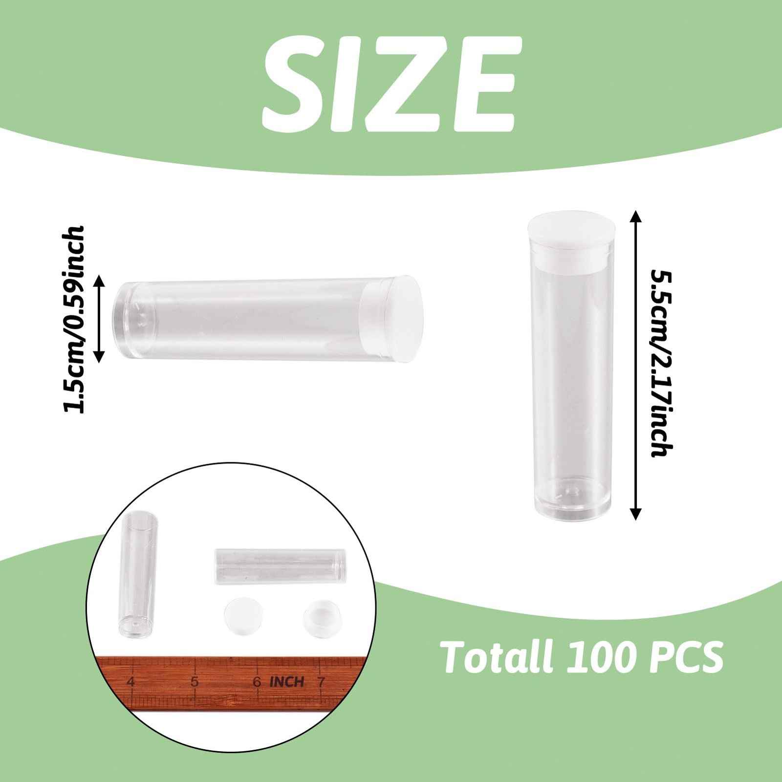 Craftdady 100Pcs Transparent Clear Plastic Small 100 tubes, 55x15mm,