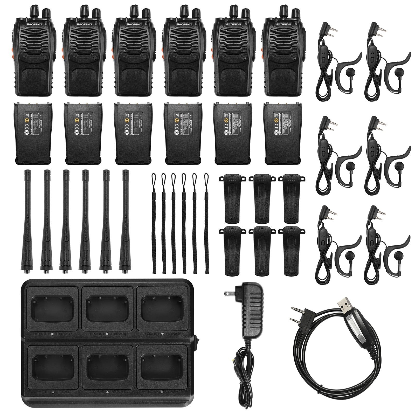 Baofeng BF-888S (6-Pack): UHF 5W Radios, 16CH, Bulk Charger & Flashlight Include