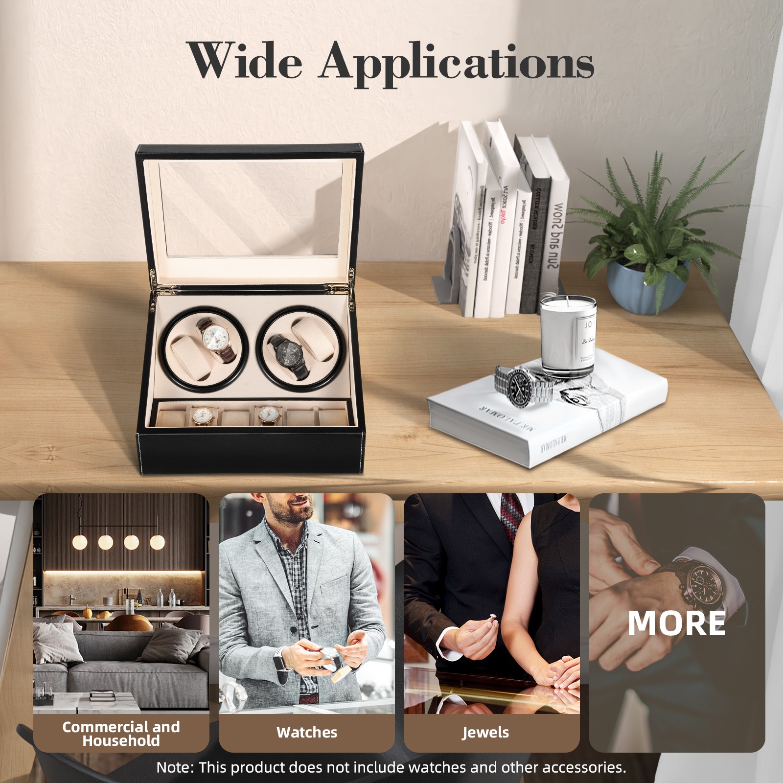 4+6 Automatic Rotation Watch Winder Leather Storage Case Display Box For Gift US