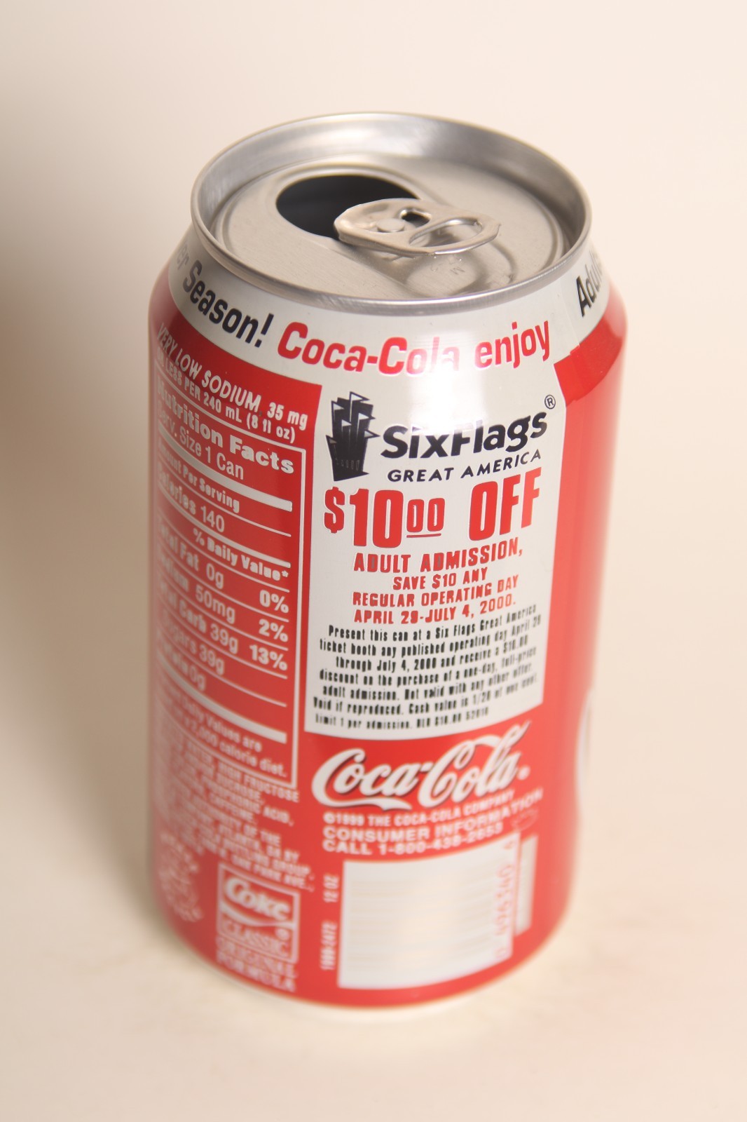 Coca-Coke soda can " Save $10 Six Flags"