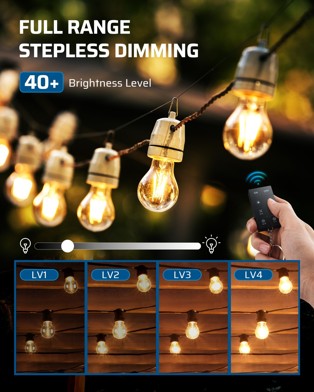 DEWENWILS Outdoor Dimmer for String Lights Remote Control 100FT IP44 Waterproof