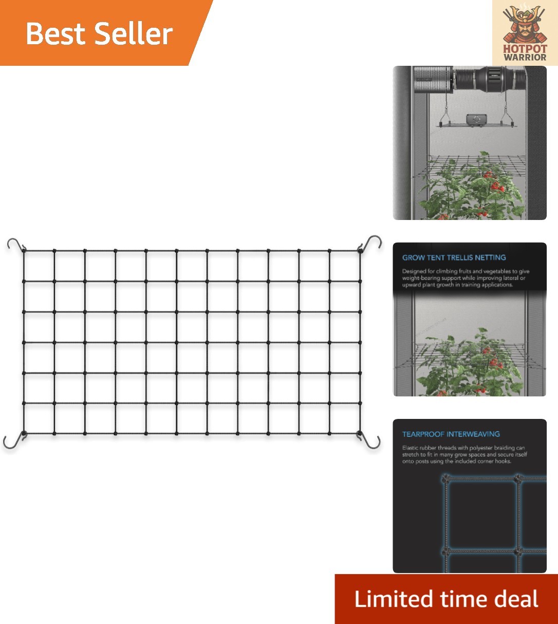 Adjustable 2x4 Trellis Netting with Steel Hooks - Ultimate Hydroponic Support