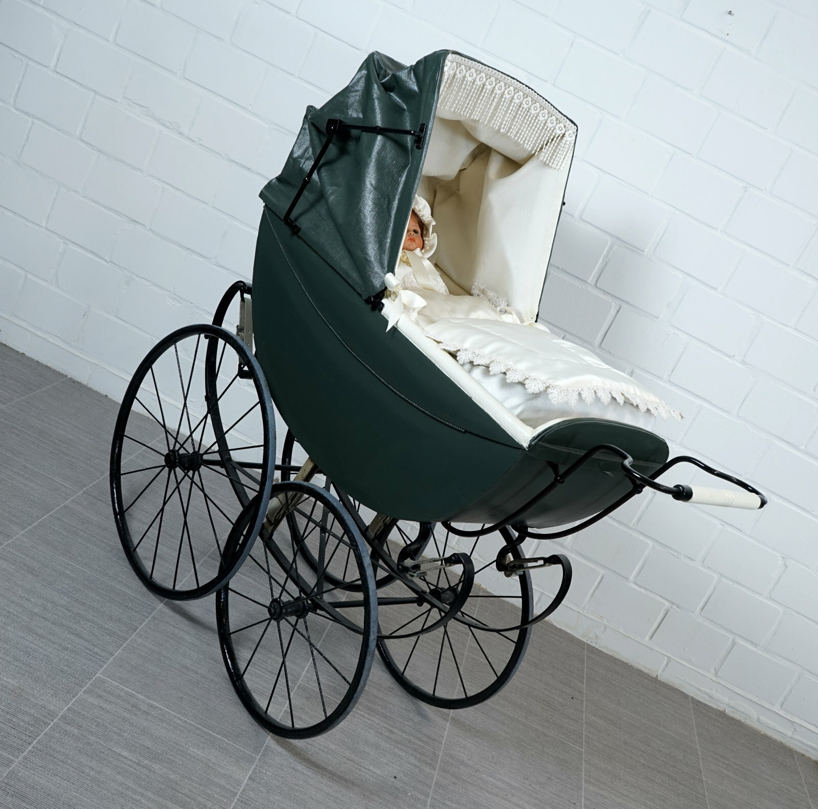 nostalgic pram dolls pram with secret compartment + spoked wheels 1930s