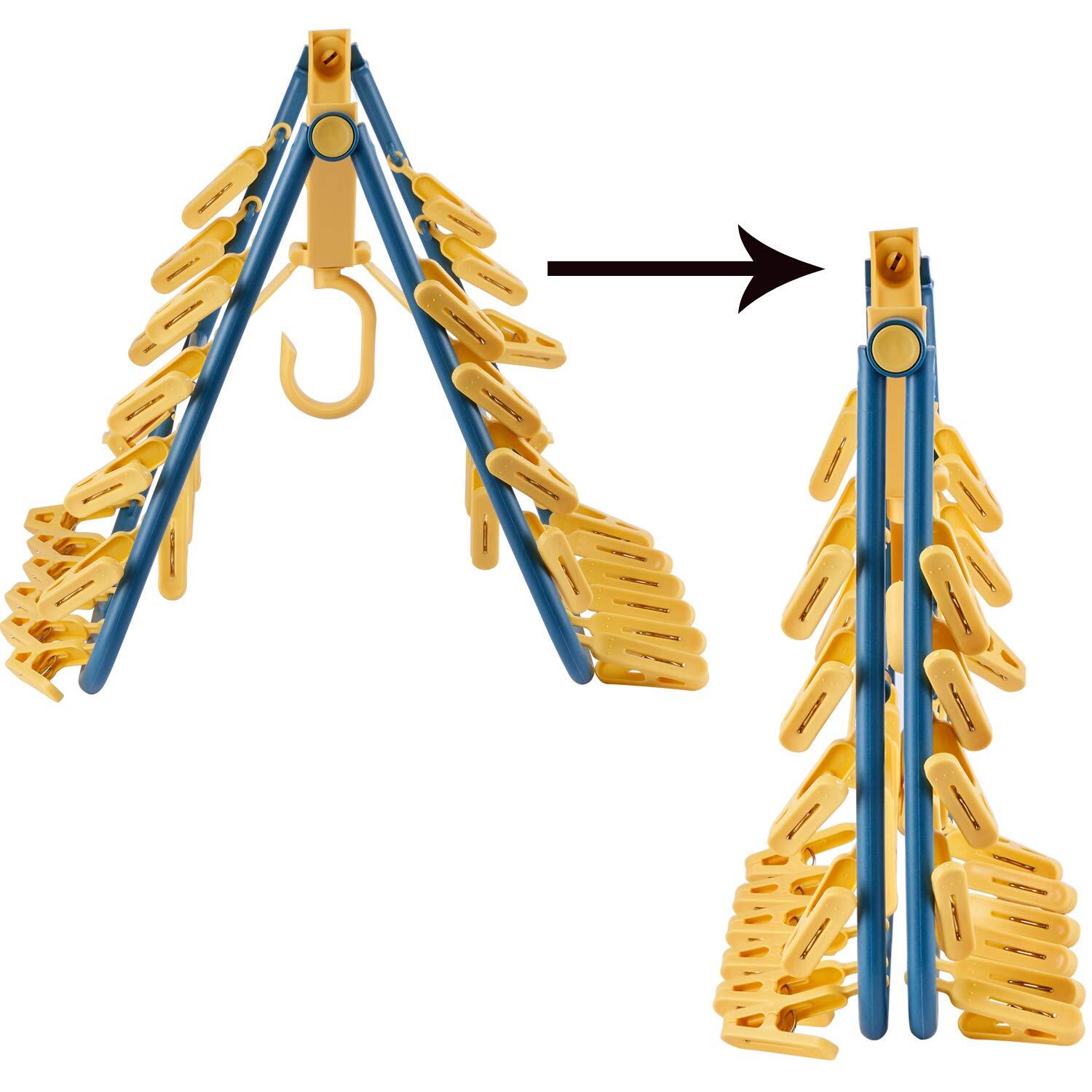 Drip Hanger Foldable Clip Hangers Plastic with 32 Drying Clips Wind-Proof Hoo...