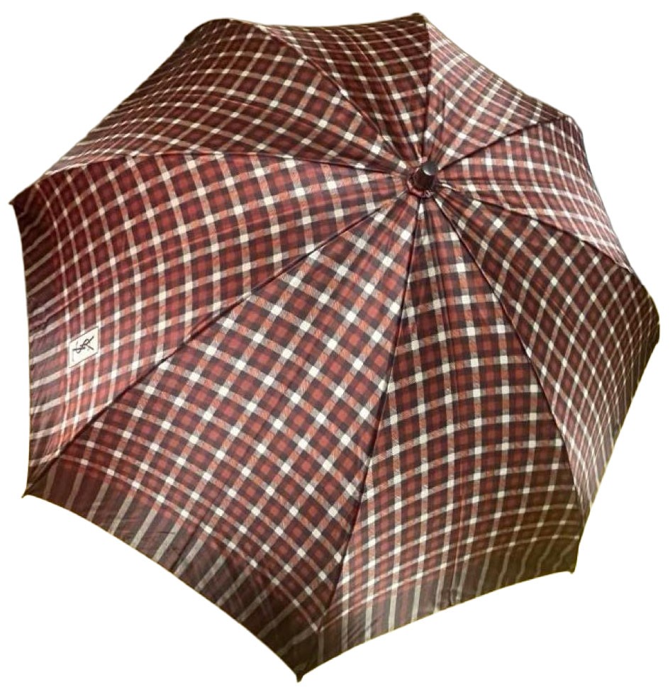 Yves Saint Laurent YSL Logo Plaid Check Folding Umbrella Vintage