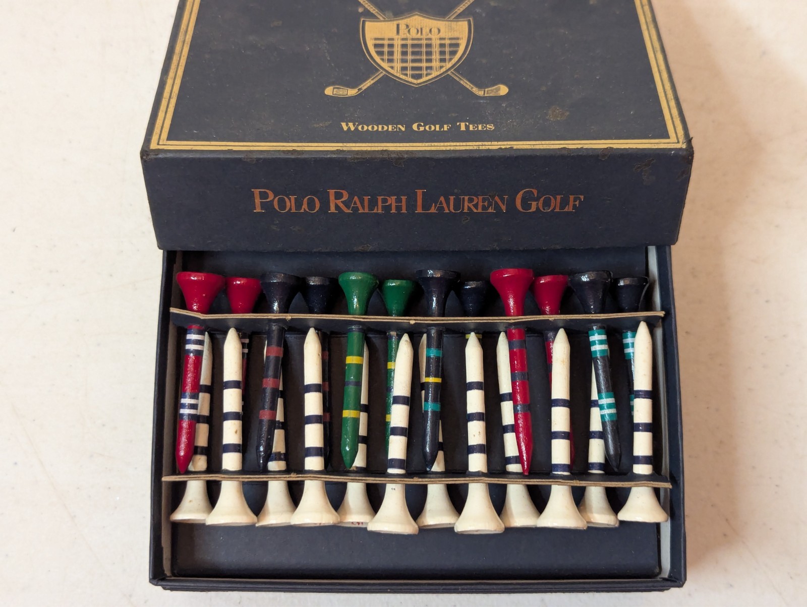Vintage Polo Ralph Lauren Collectible Wooden Golf Tees 24 With Box Used