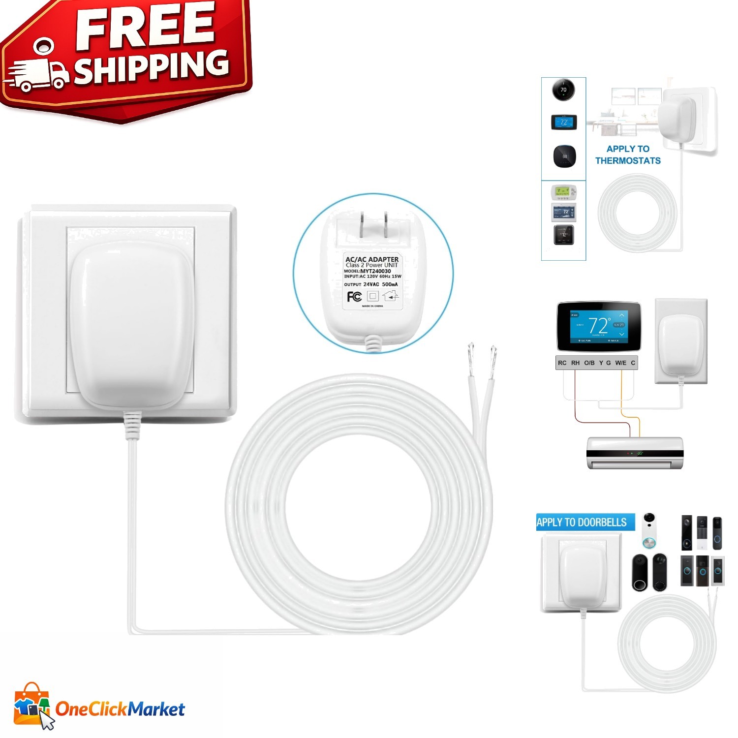 Effortless Installation 24 Volt Transformer for Ring Doorbell & Eco Thermostats