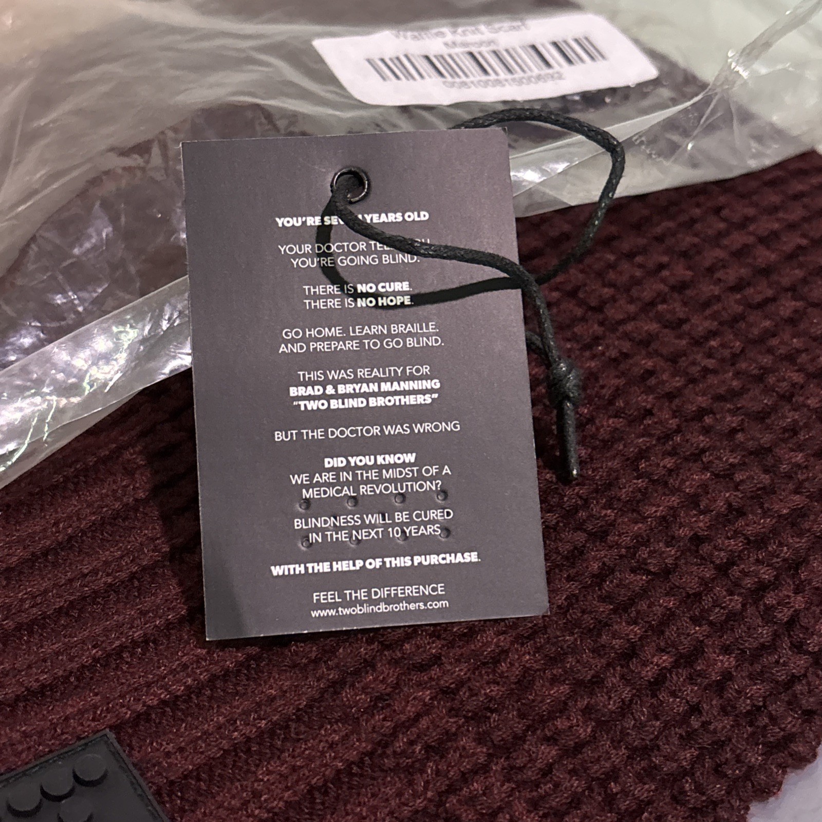 Two Blind Brothers Waffle Knit Scarf - Maroon NWT
