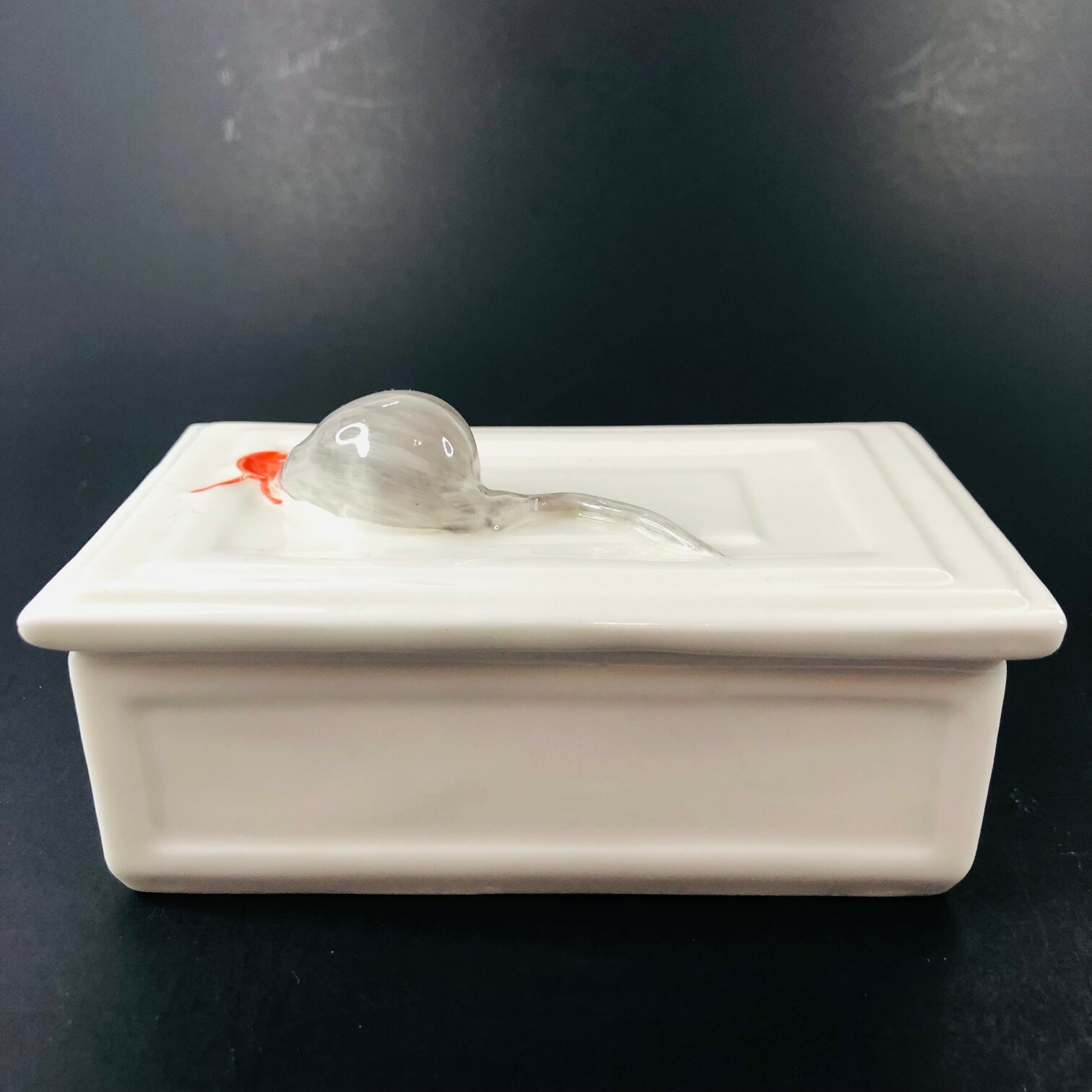 Pintar Bone China Trinket Box Mouse on Lid Hand Painted