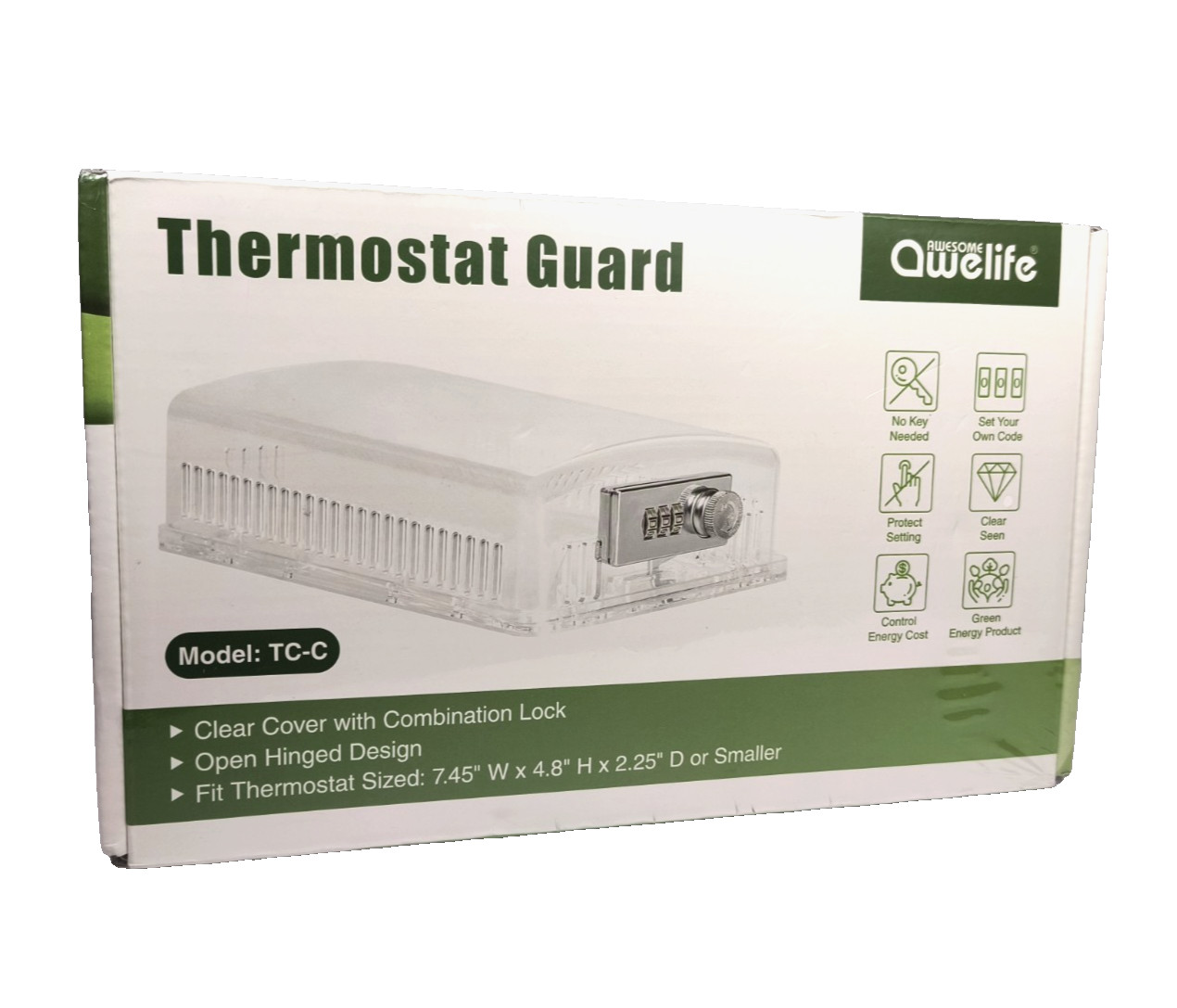 Awelife Thermostat Lock Box Guard 7.45" X 4.8" X 2.25" Combination (Set of 2)