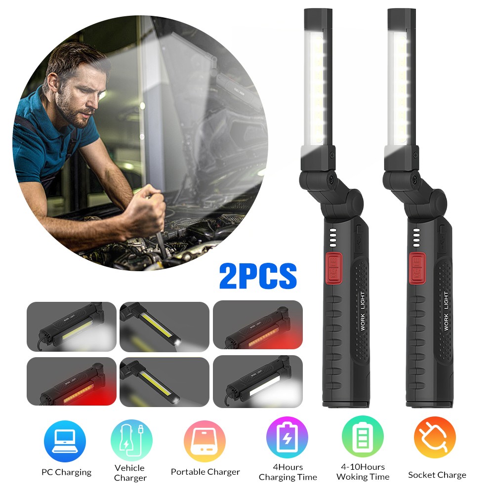 1/2 Rechargeable LED COB Work Light 6 Lighting Modes for Car Repair Flashlight