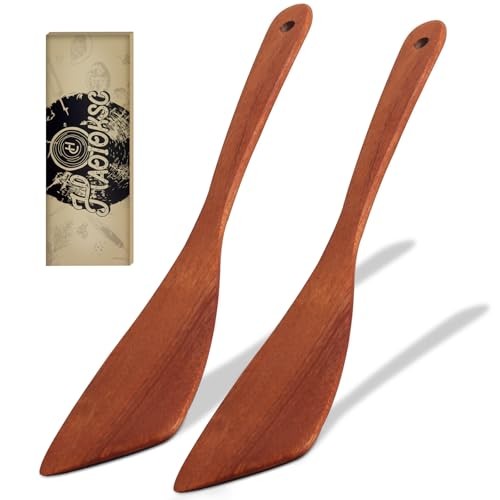 2 Pcs Solid Wood Spatula Set for Nonstick Pans, 12-inch Ergonomic Kitchen Tool
