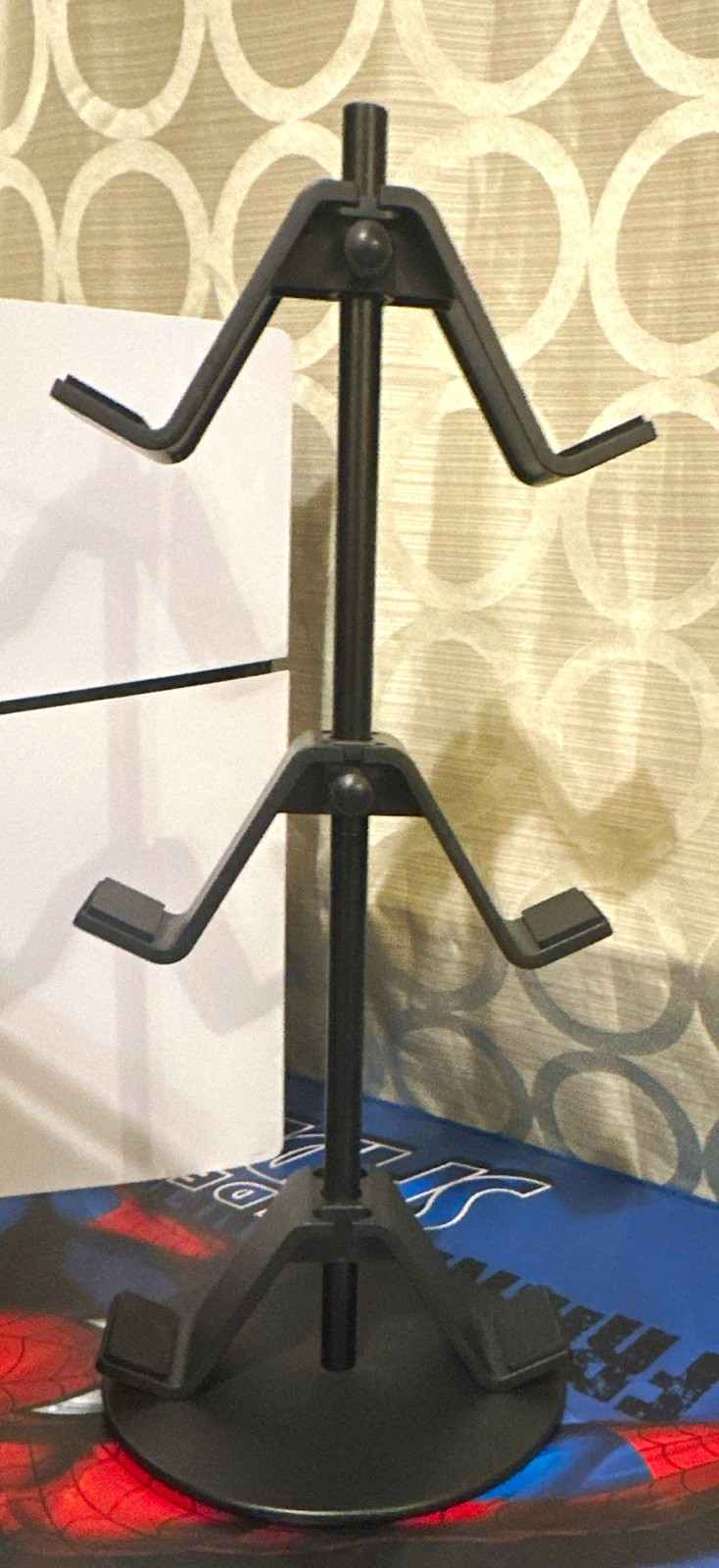 Black Metal PS5 Controller & Headset Stand, Adjustable, Cable Management Hooks