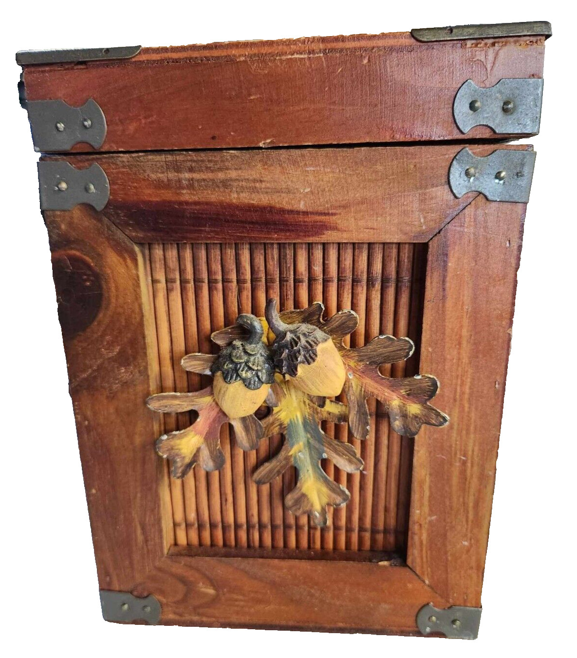 Wooden Box- Leaf And Acorn 6.5" W x 9" H x 6.5" L