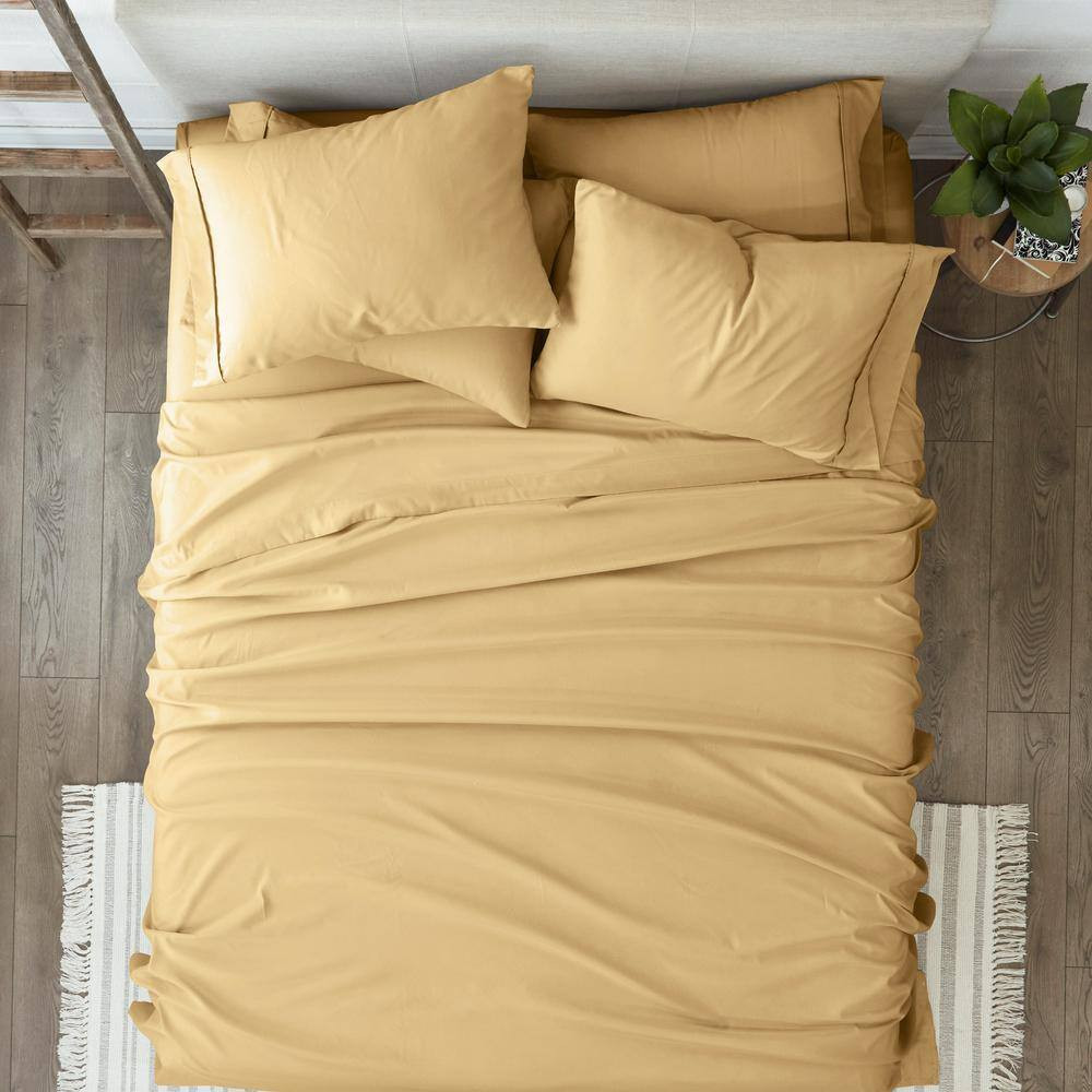 6-Piece Gold Solid Microfiber King Sheet Set Free Shipping New
