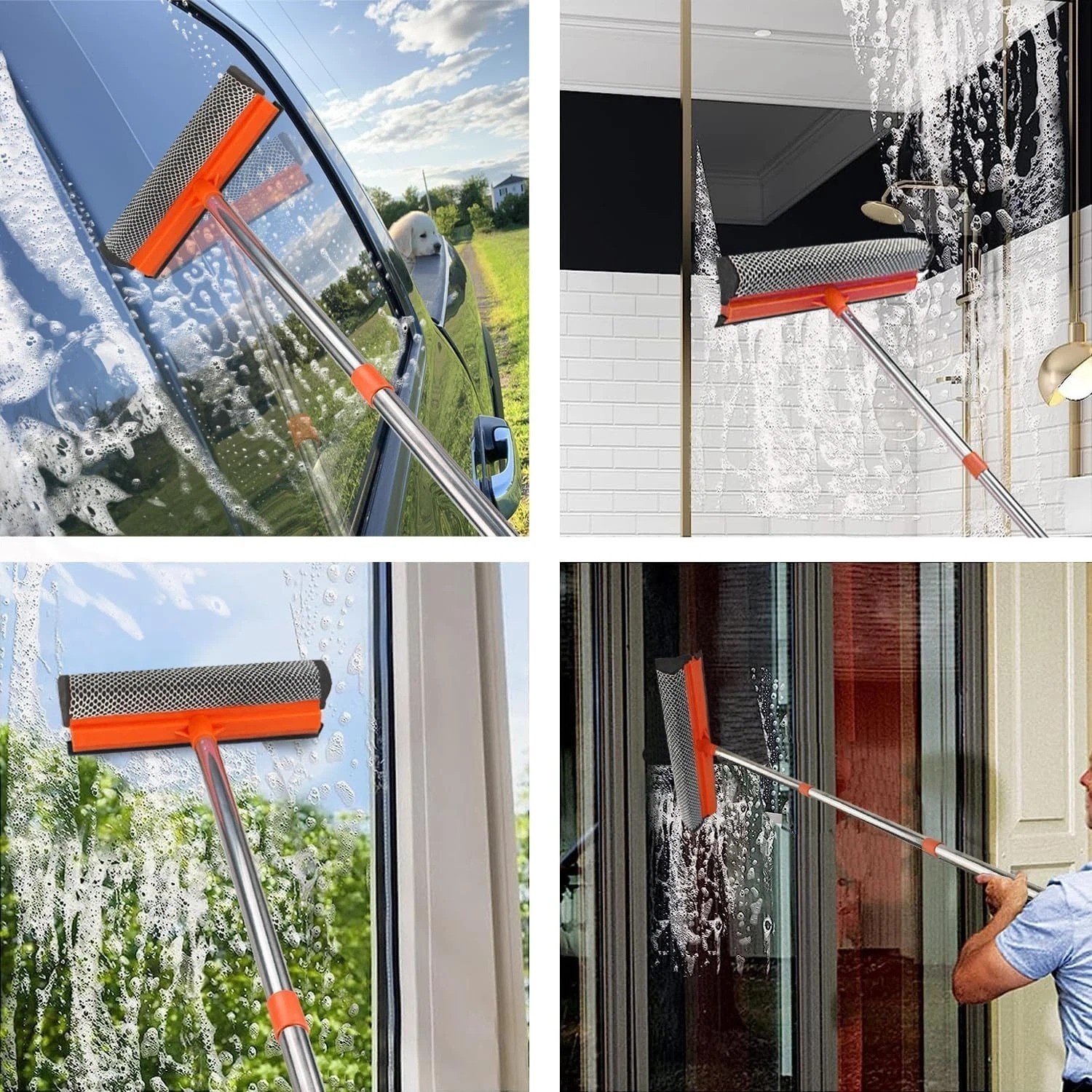 Window Squeegee Cleaner Tool Extension Pole 58" Telescopic Washing Equipment