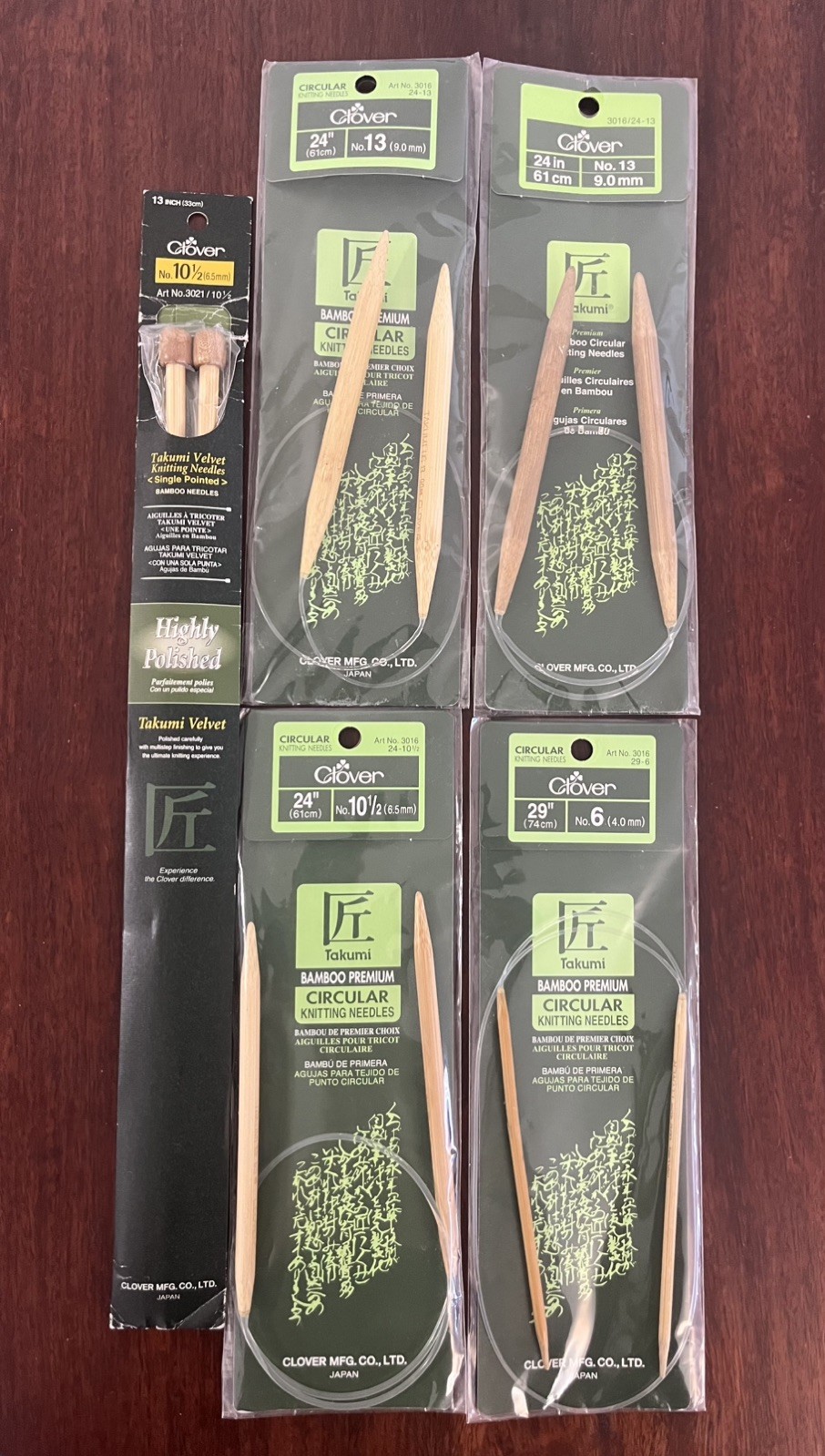 New LOT 5 Clover Japan Bamboo Circular Knitting SP needles -No. 6, 10 1/2, 13