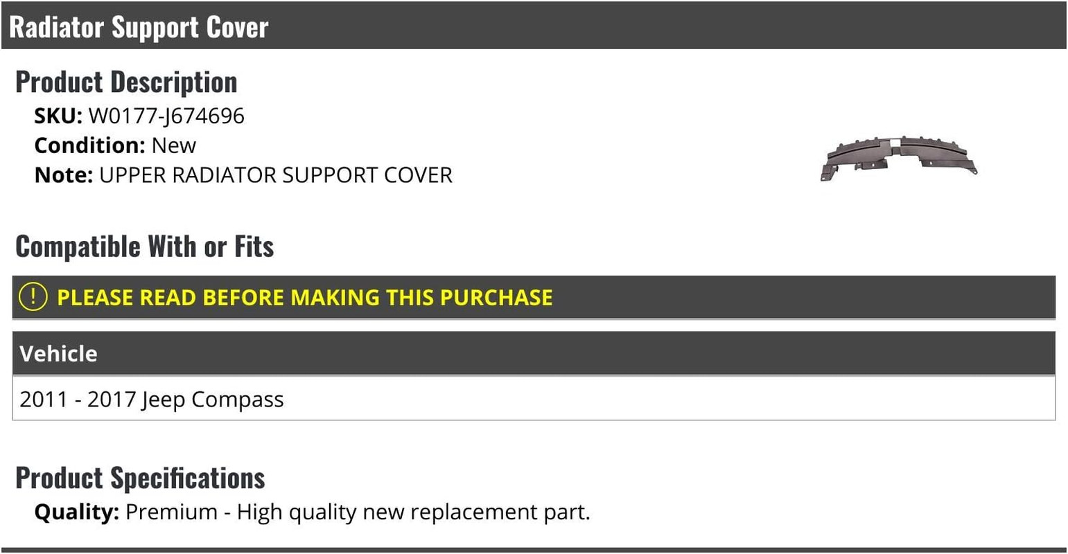 Upper Radiator Support Cover Compatible with 2011-2017 Jeep Compass