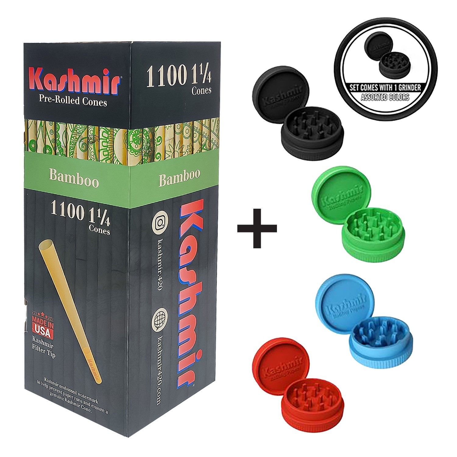 Kashmir Bamboo Pre Rolled Cones 11/4 Size 1100Ct Bulk Box Rolling Cones W/Tips