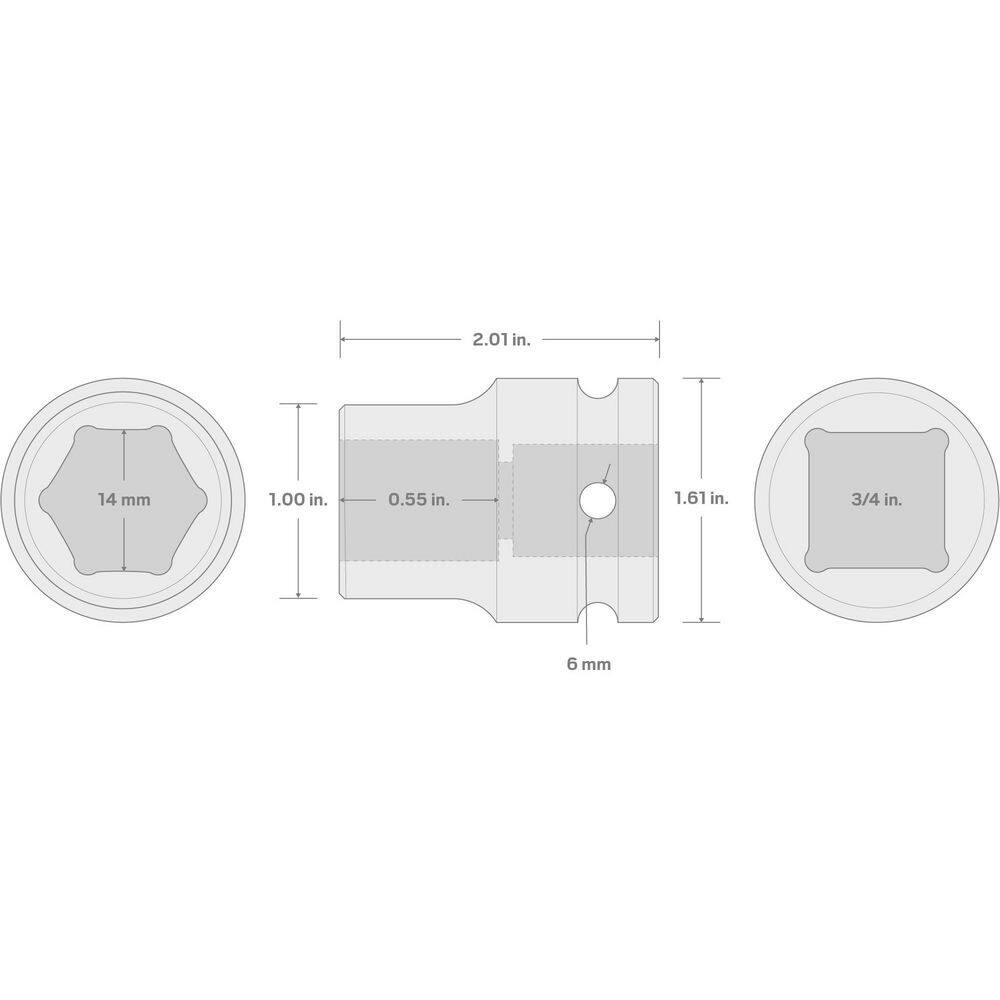 3/4 In. Drive X 14 Mm 6-Point Impact Socket
