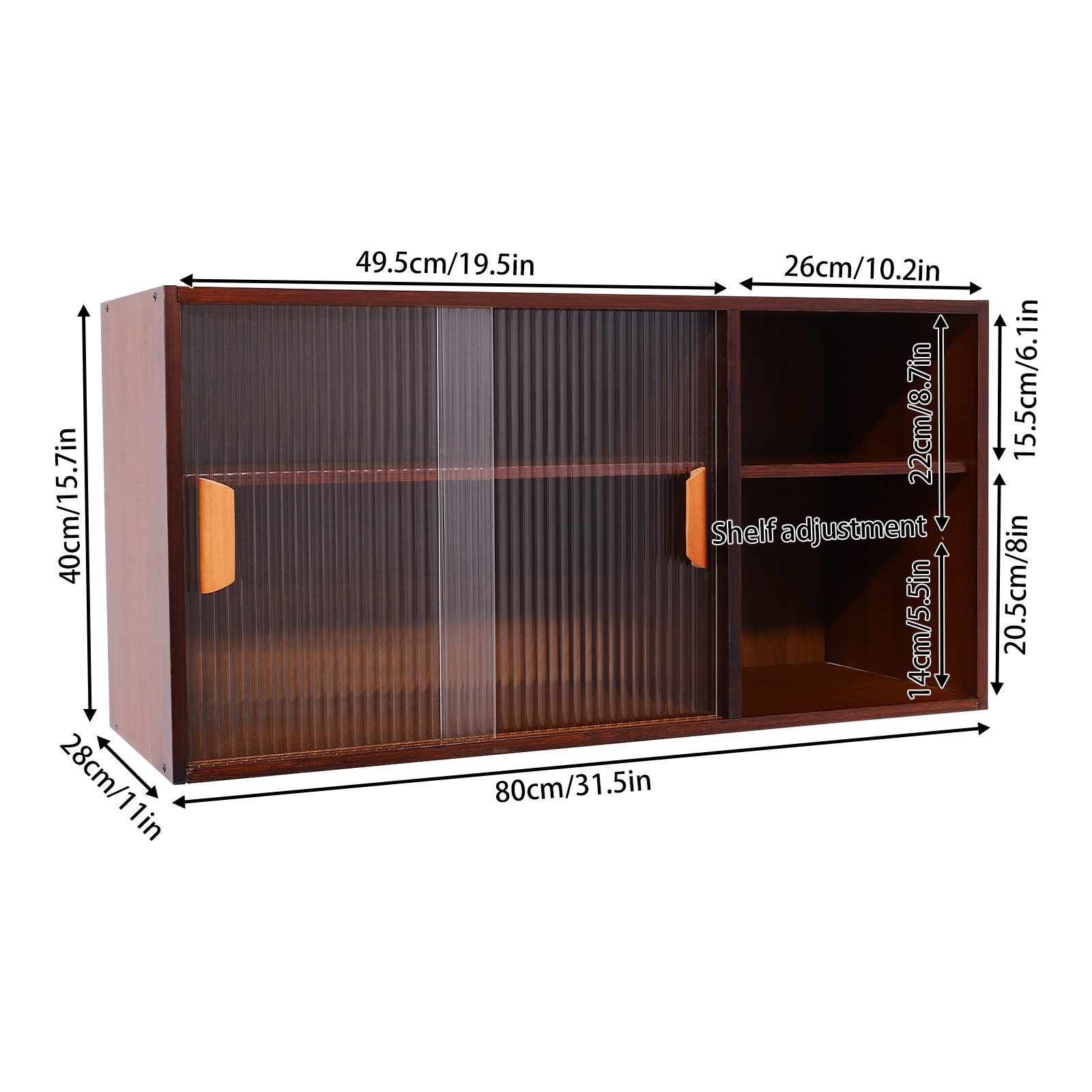 2 Tier Modern Walnut Cupboard, Plate/Cup Storage Cabinet, Kitchen Pantry Cabinet