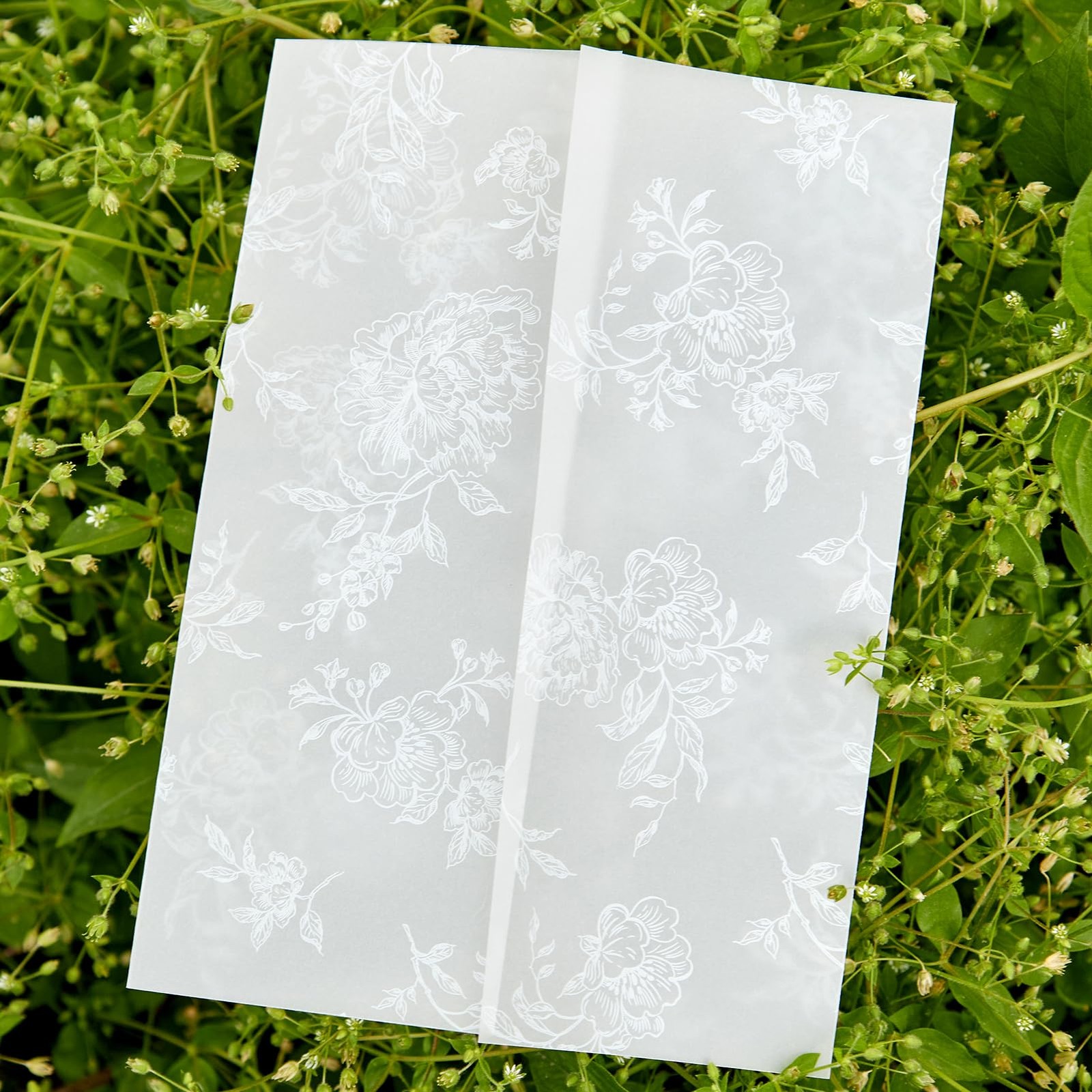 60 PCS PreFolded Vellum Jackets 5x7 White Floral Translucent Sleeve Wraps