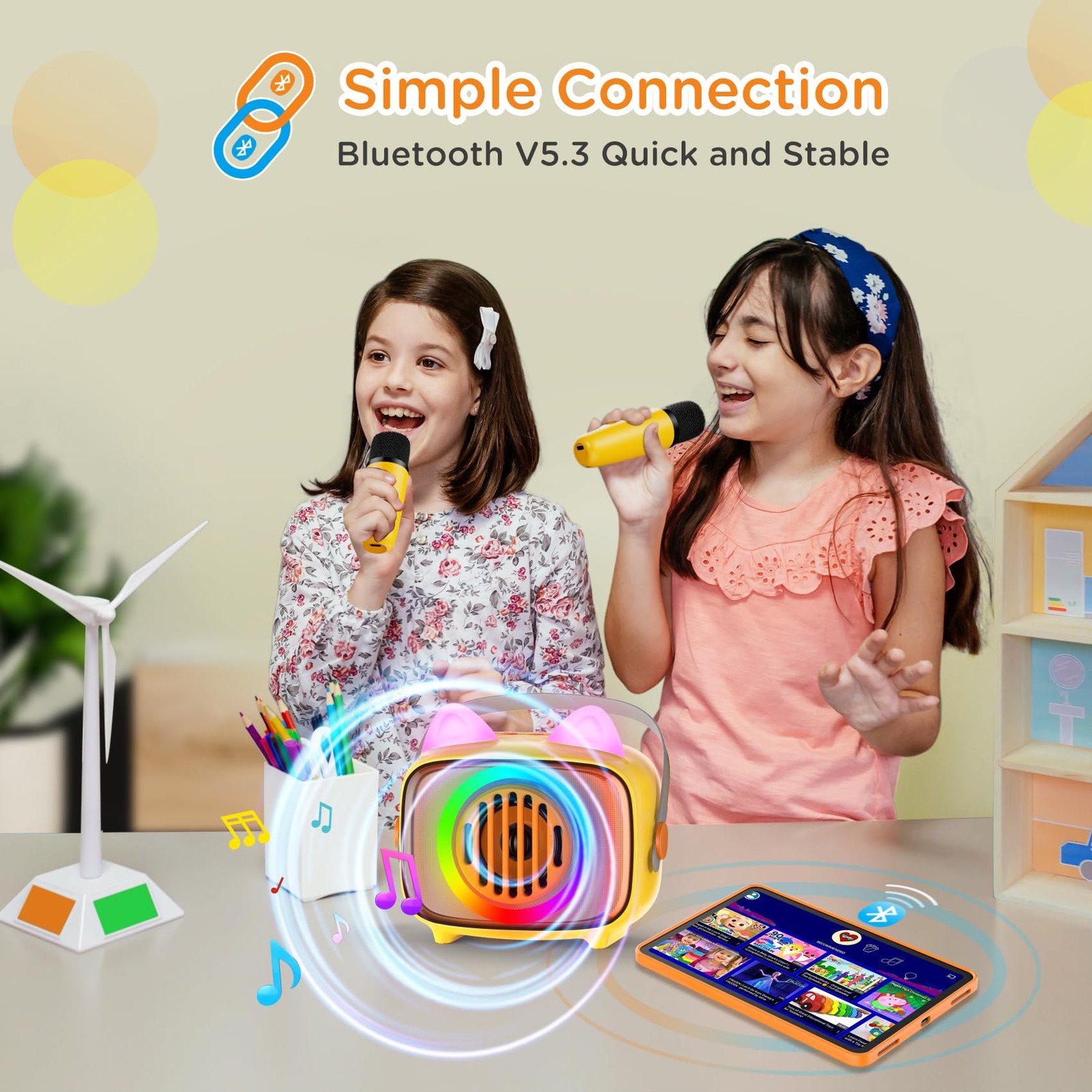 Karaoke Machine for Kids, Portable Bluetooth Speaker with 2 Wireless Micropho...