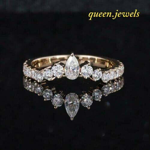 Lab-Created 1.25CT Pear Shape Diamond VVS1 Wedding Band Ring 14K Rose Gold Over