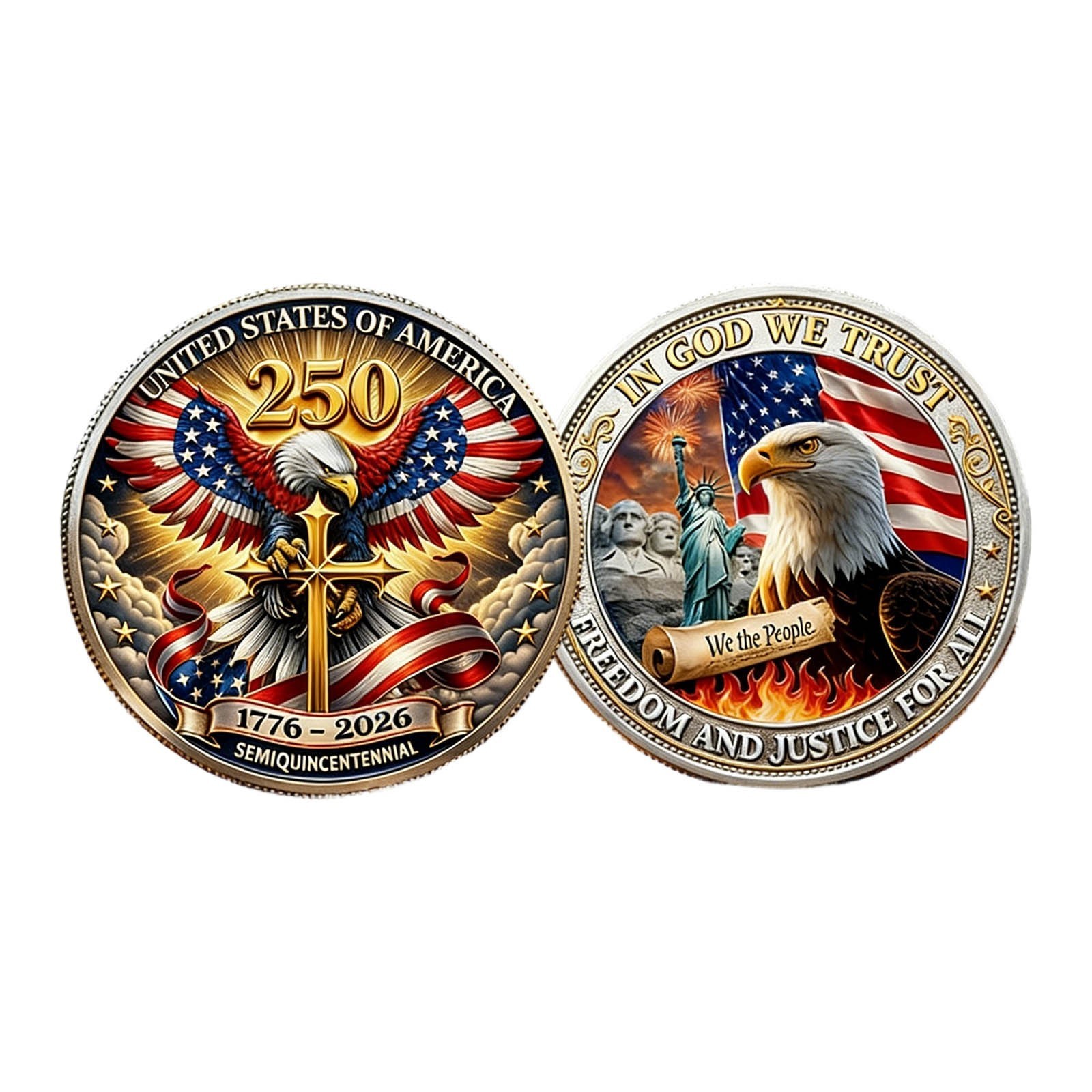 Freedom 250th Anniversary Independence Day Metal Commemorative Coin 1776-2026