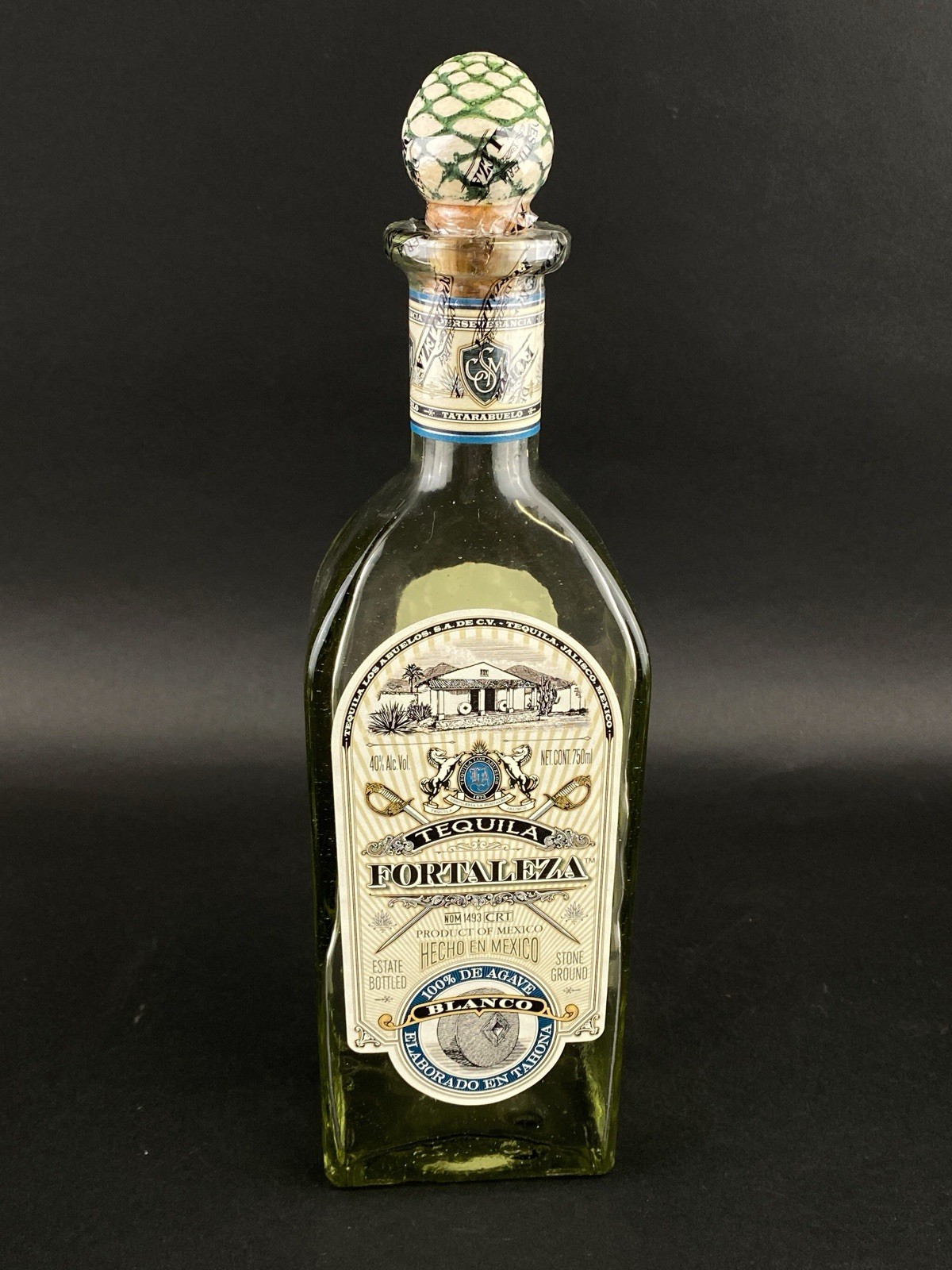 Fortaleza Blanco Tequila Bottle 750ml Lot 199-B Empty Agave Cork Topper