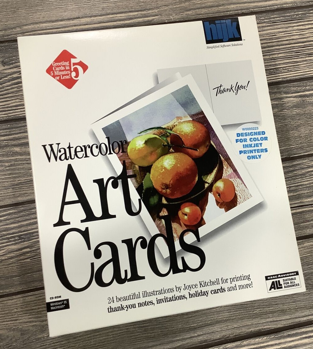Watercolor Art Cards HIJK CD-Rom PC Computer Software Program 1997 S1605914 Box
