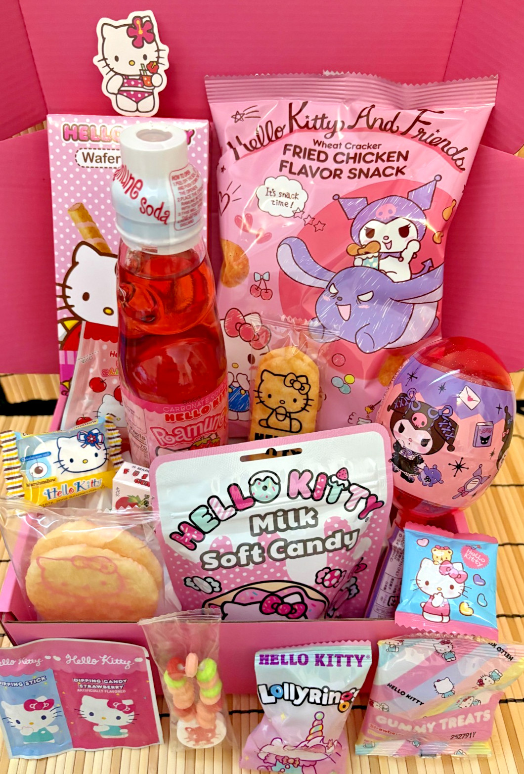 Hello Kitty Snack Box Pink Large Crate Japanese Dagashi Sanrio 2# lot & Drink!