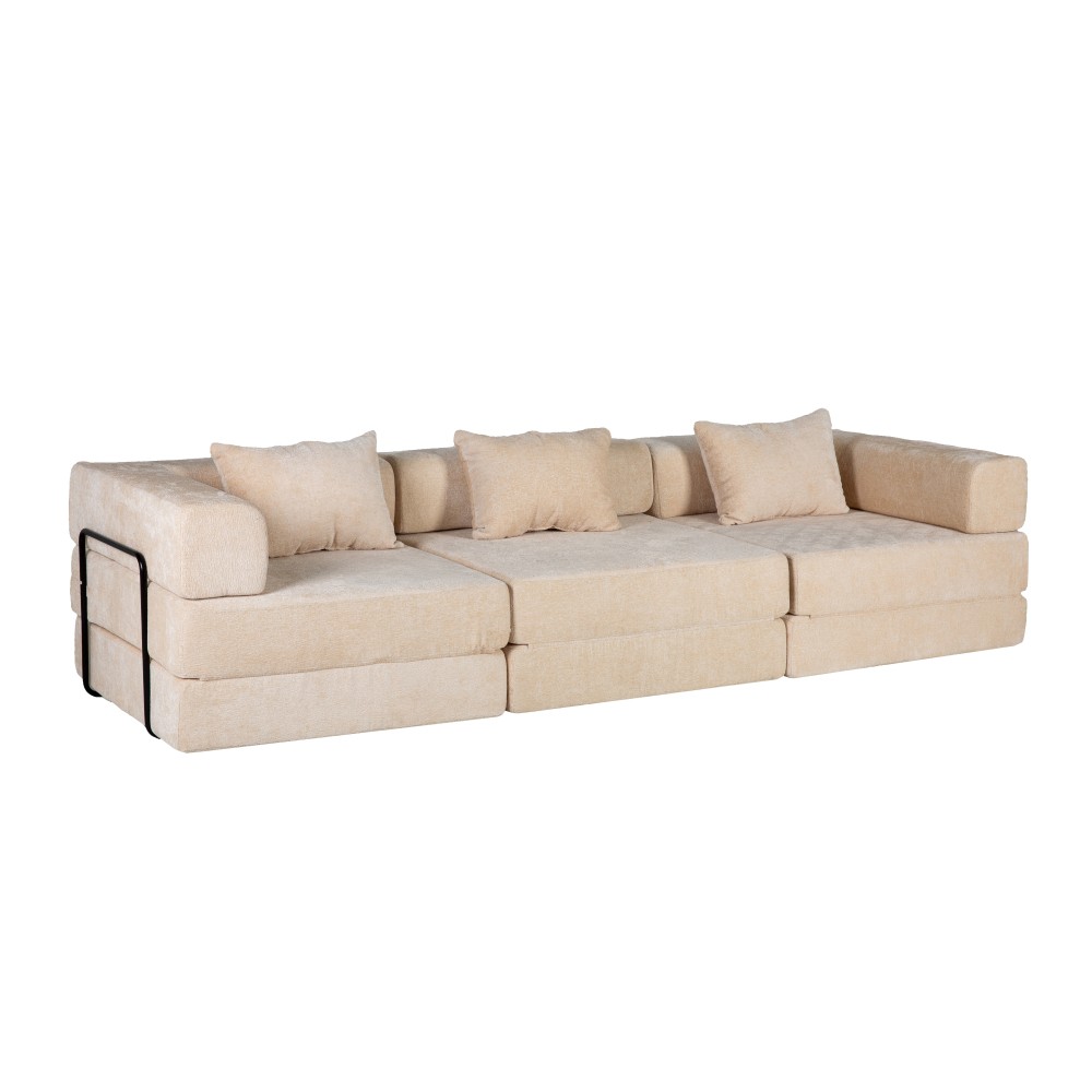 Convertible Floor Sofa Bed w/Fixed Frame, Chenille, Beige, No Assembly
