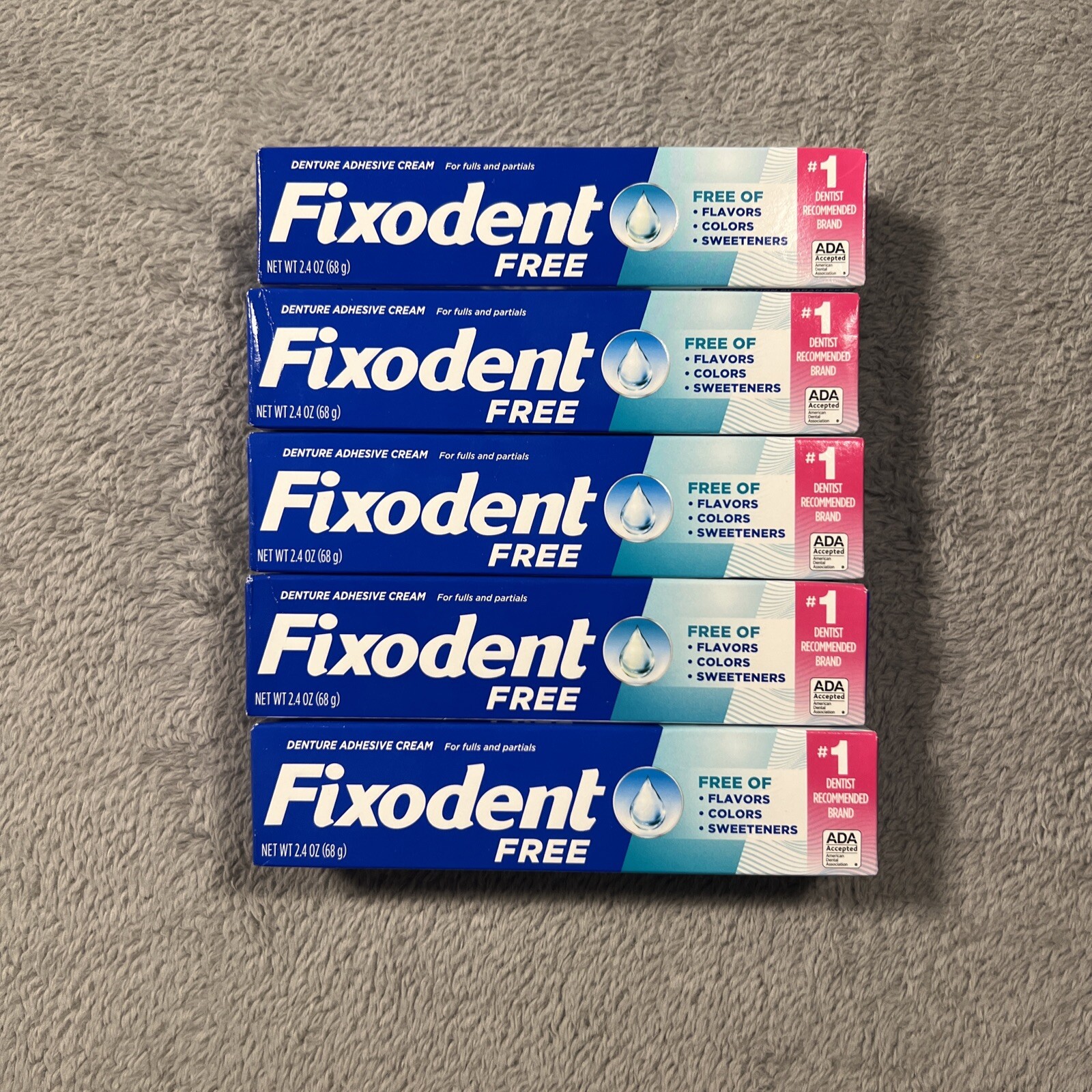 Fixodent Complete Denture Adhesive Cream, Unflavored, 2.4 oz 5 Pack