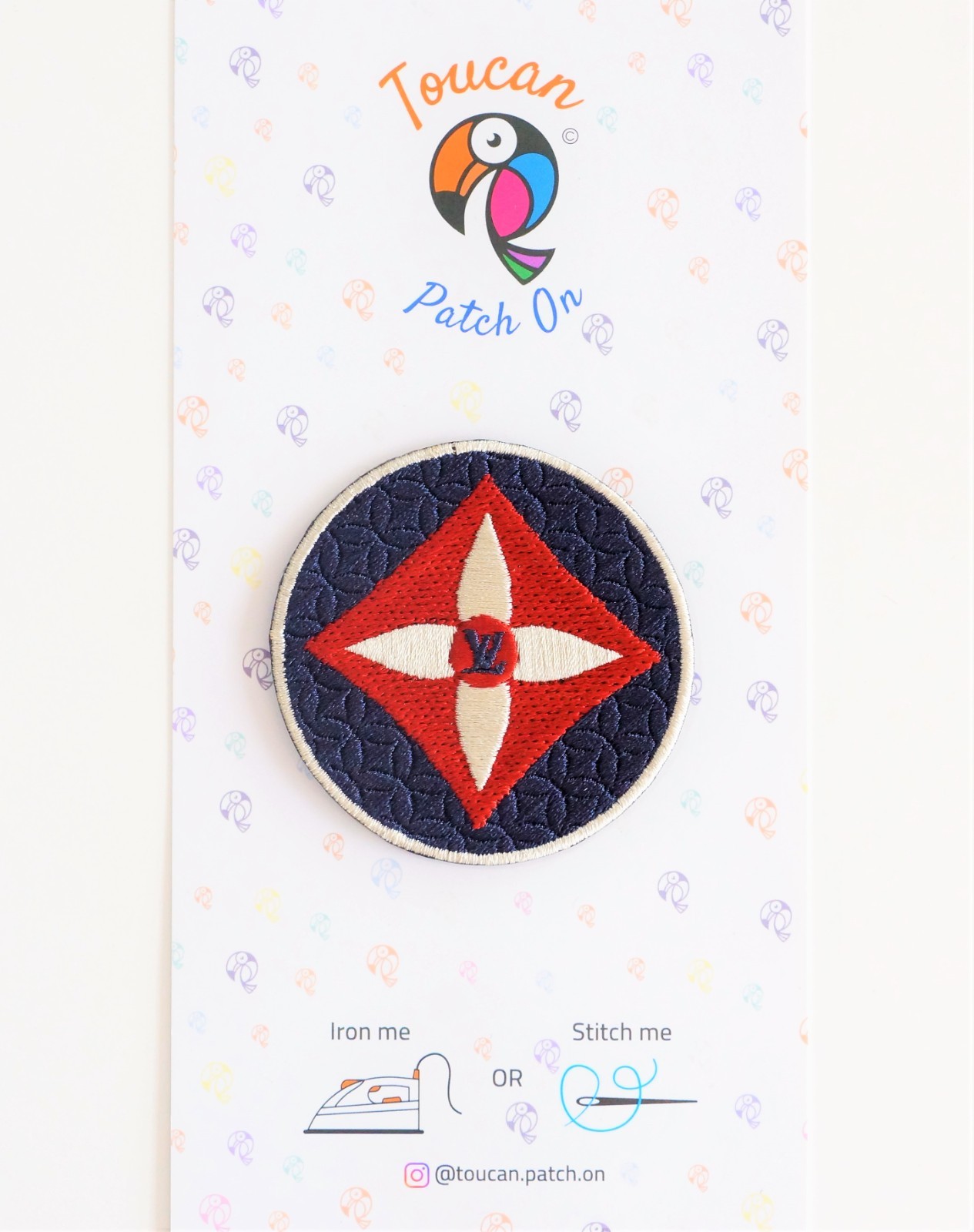 LV 2PCS Iron-On Patches Red Blue Embroidered Logo Handmade Badge