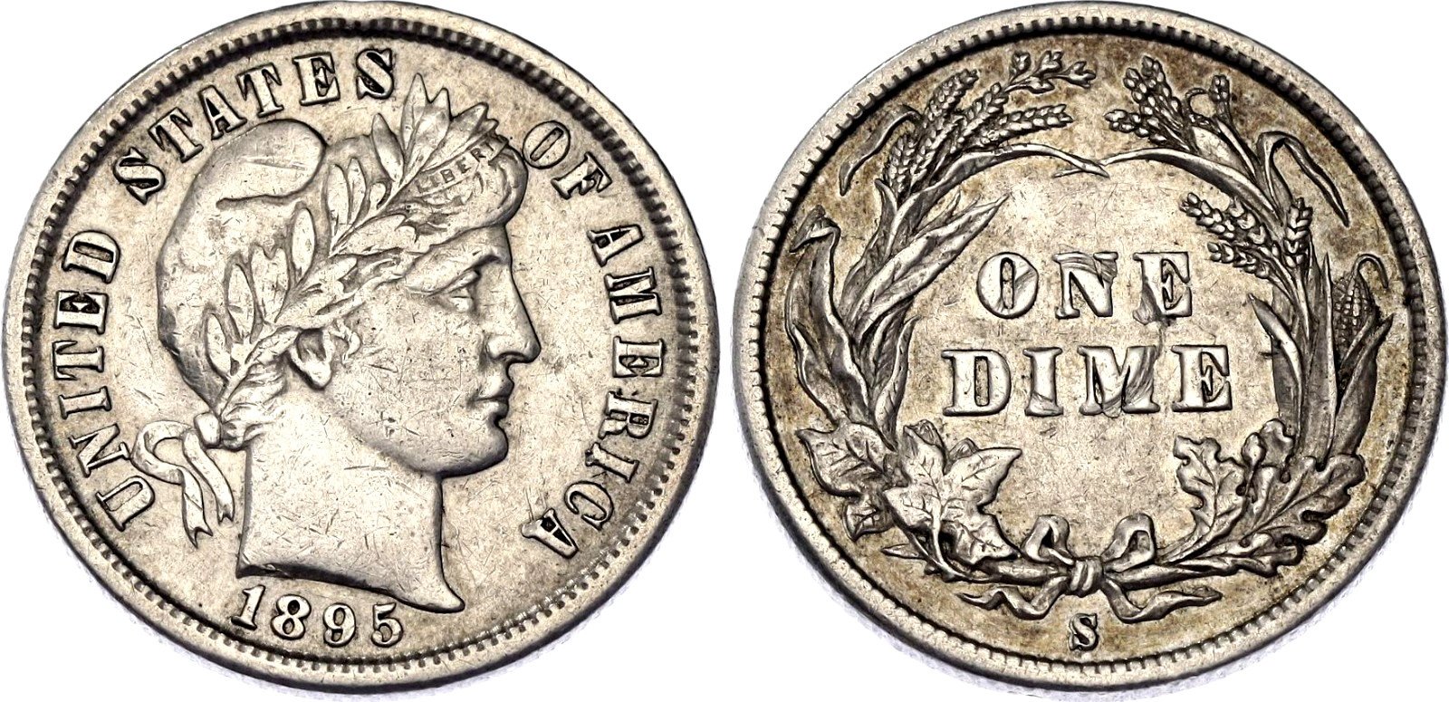 COIN United States 1 Dime 1895 S KM# 113 Silver Barber Dime XF